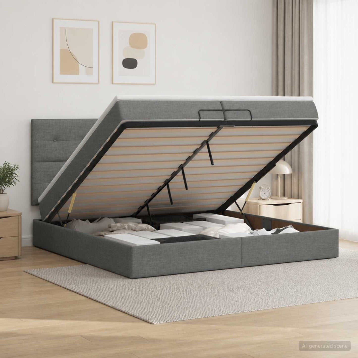 vidaXL Κρεβάτι Ottoman με Στρώμα και LED Σκούρο Γκρι 200 x 200 cm