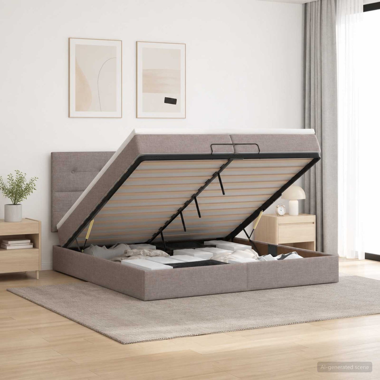 vidaXL Κρεβάτι Ottoman με στρώμα με κεφαλάρι Taupe 200 x 200 cm Ύφασμα