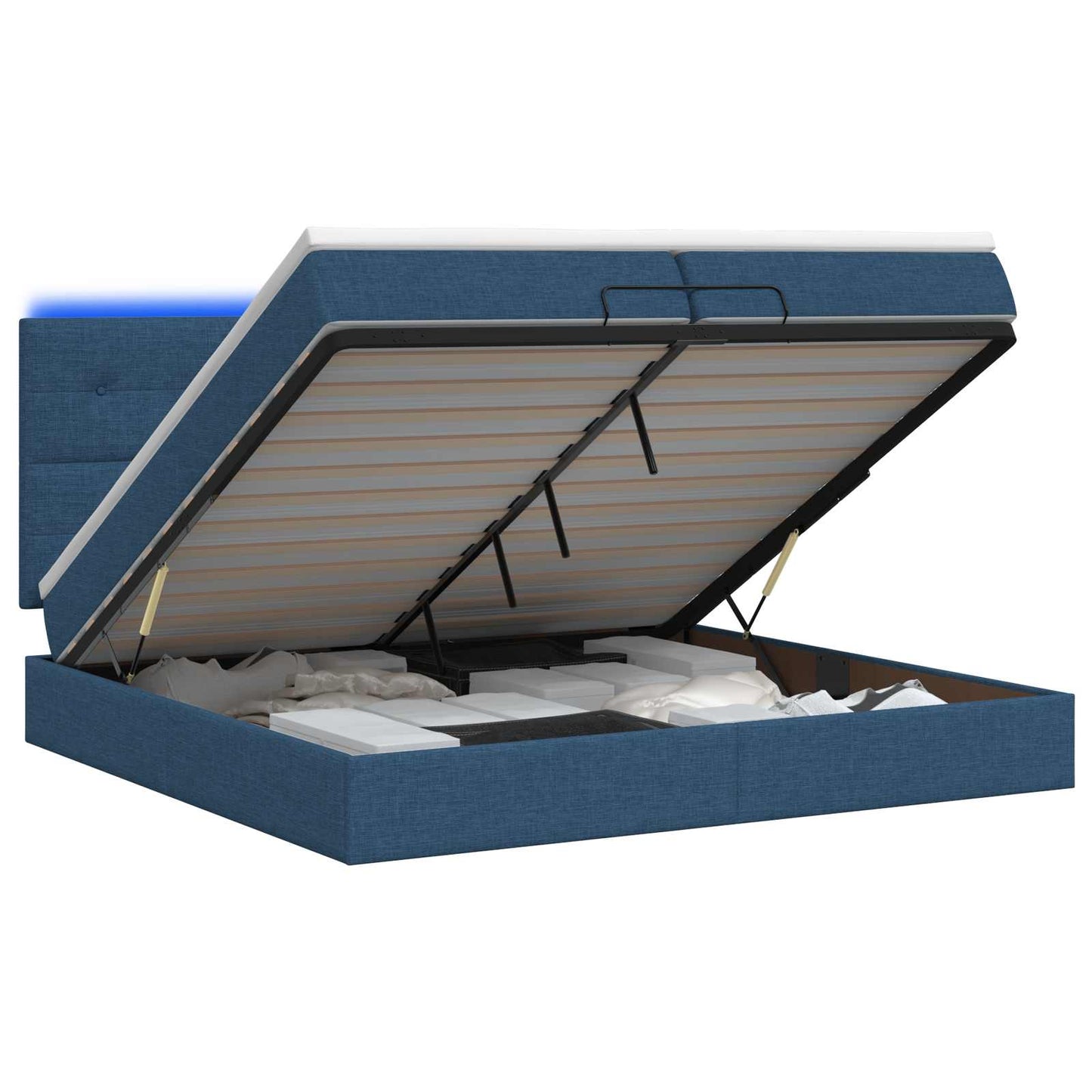 vidaXL Κρεβάτι Ottoman με Στρώμα και LED Μπλε 200 x 200 cm Ύφασμα