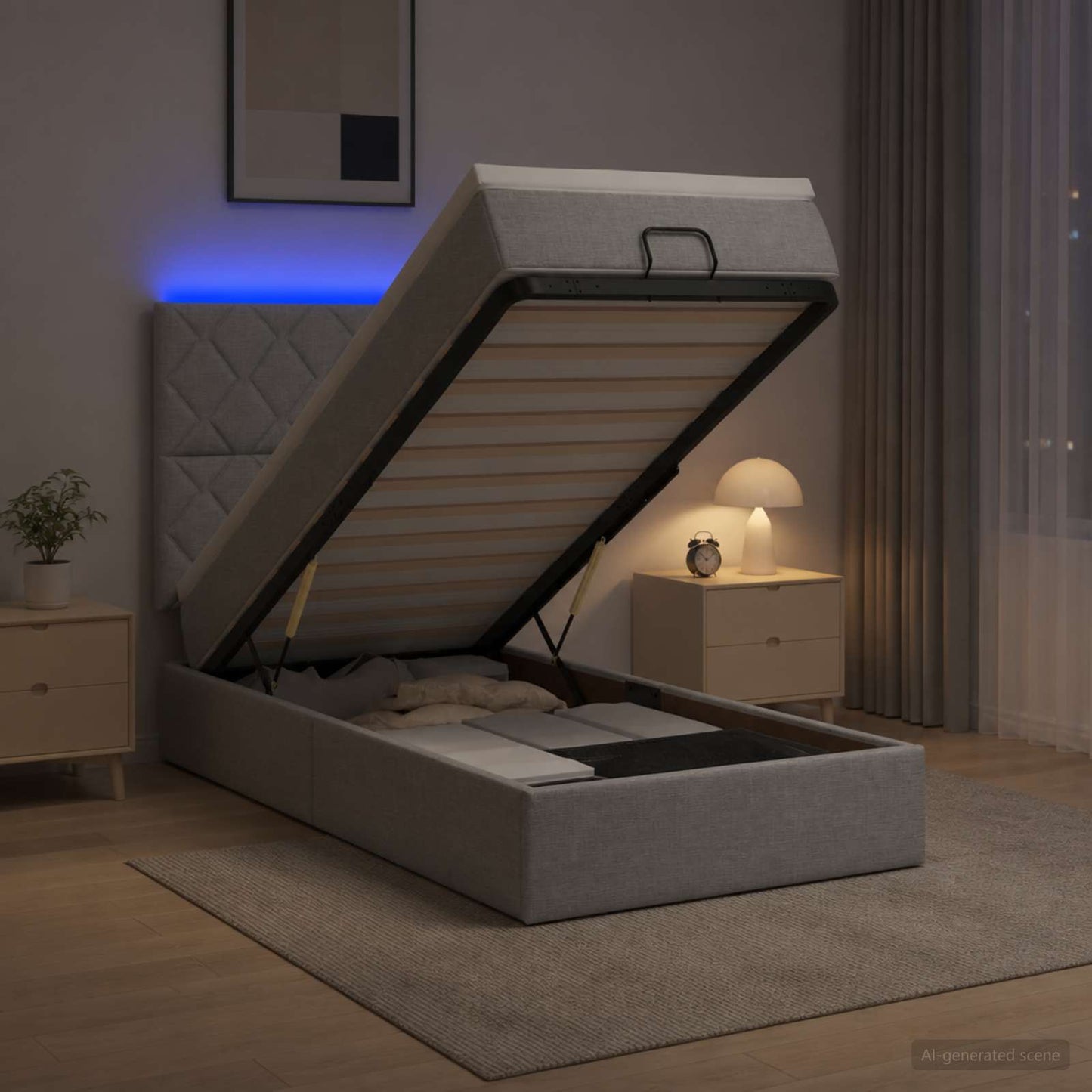 vidaXL Κρεβάτι Ottoman με Στρώμα και LED Ανοιχτό γκρι 90 x 190 cm