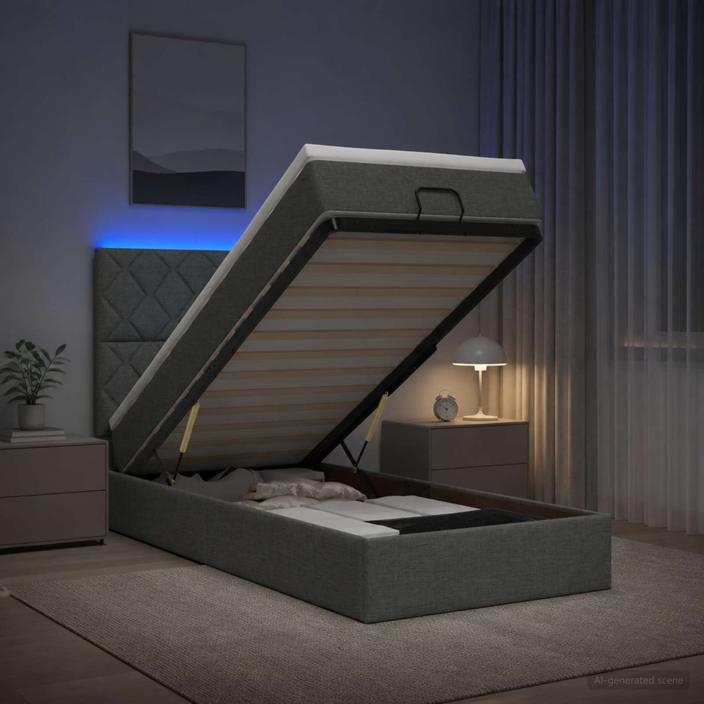 vidaXL Κρεβάτι Ottoman με Στρώμα και LED Σκούρο Γκρι 90 x 200 cm