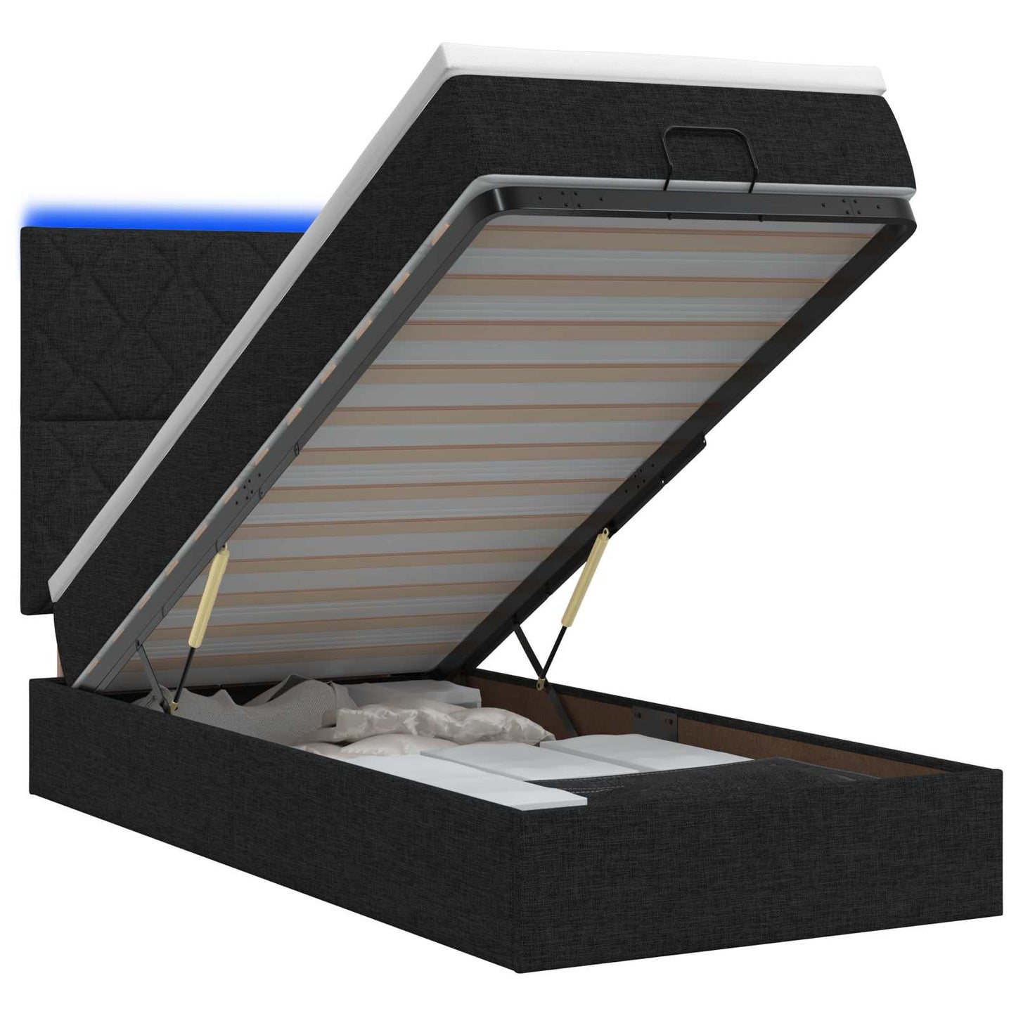 vidaXL Κρεβάτι Ottoman με Στρώμα και LED Μαύρο 80 x 200 cm Ύφασμα