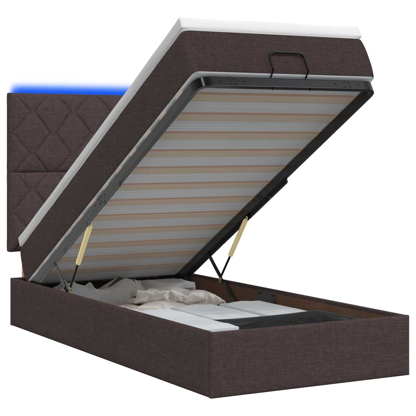 vidaXL Κρεβάτι Ottoman με Στρώμα και LED Σκούρο Καφέ 80 x 200 cm