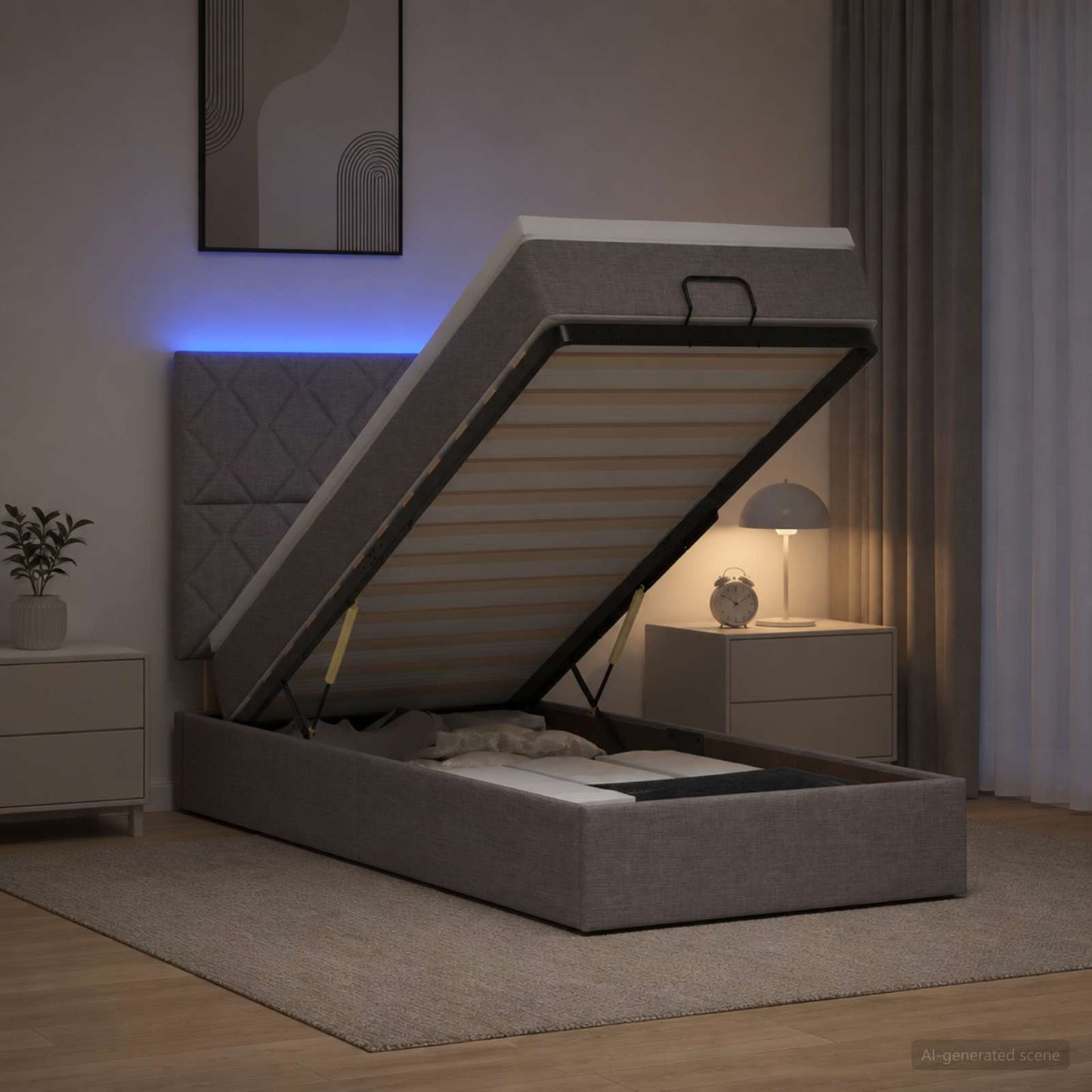 vidaXL Κρεβάτι Ottoman με Στρώμα και LED Taupe 80 x 200 cm Ύφασμα