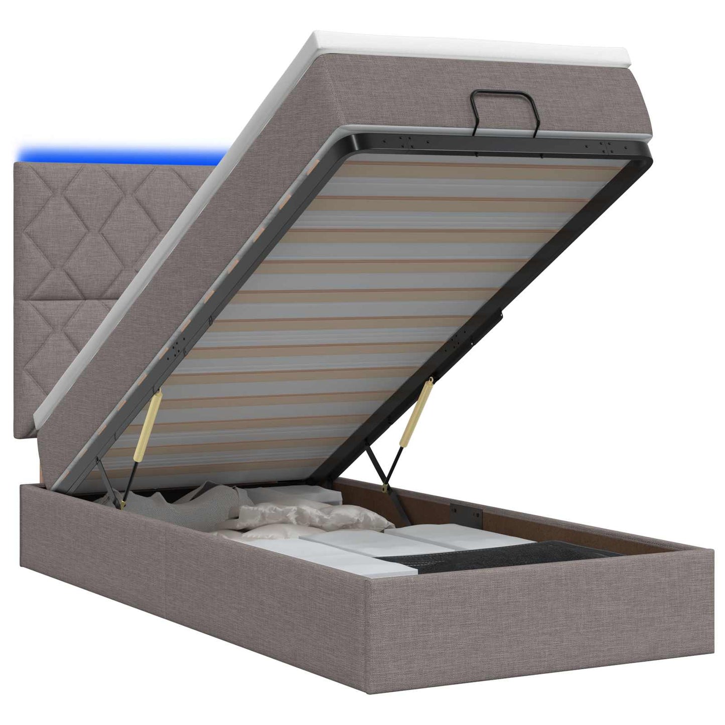 vidaXL Κρεβάτι Ottoman με Στρώμα και LED Taupe 80 x 200 cm Ύφασμα
