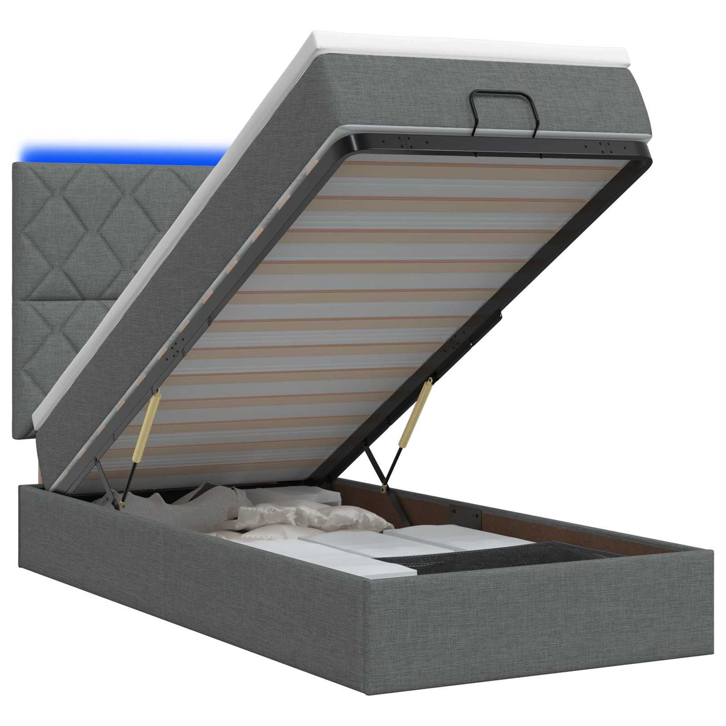 vidaXL Κρεβάτι Ottoman με Στρώμα και LED Σκούρο Γκρι 90 x 190 cm