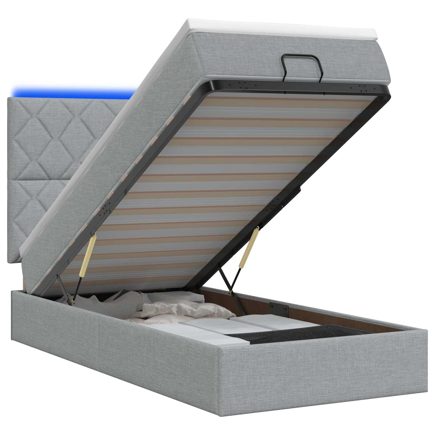 vidaXL Κρεβάτι Ottoman με Στρώμα και LED Ανοιχτό γκρι 90 x 200 cm