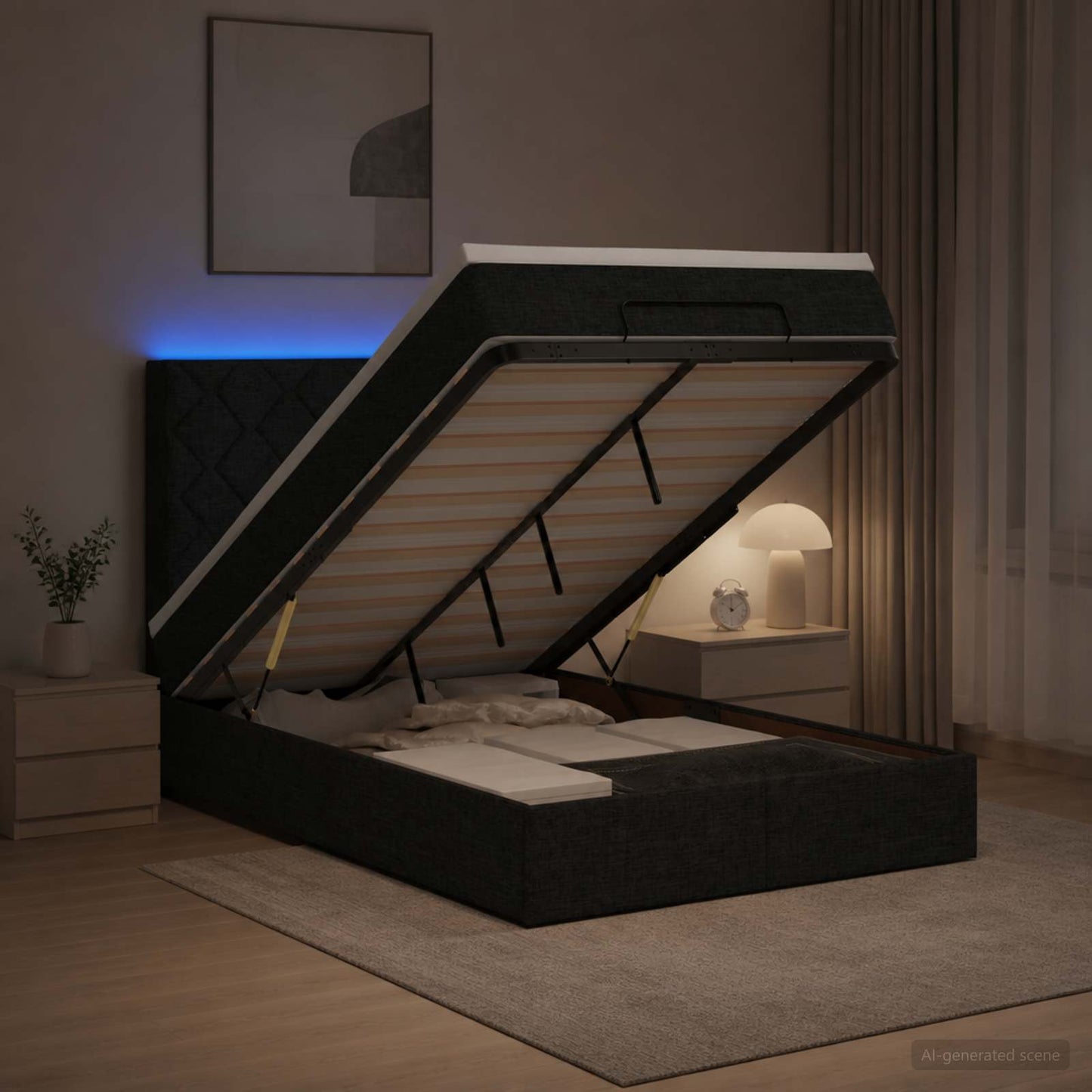 vidaXL Κρεβάτι Ottoman με Στρώμα και LED Μαύρο 120 x 200 cm Ύφασμα