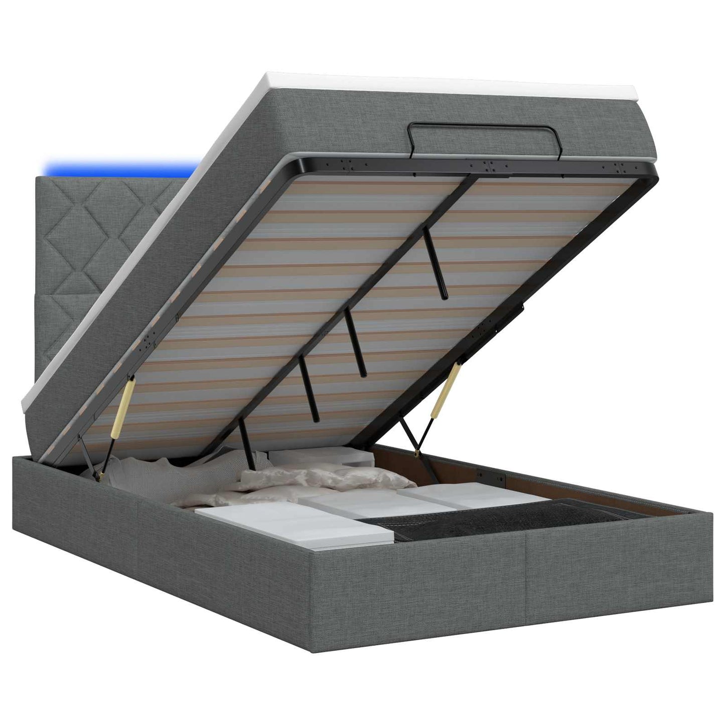 vidaXL Κρεβάτι Ottoman με Στρώμα και LED Σκούρο Γκρι 120 x 200 cm