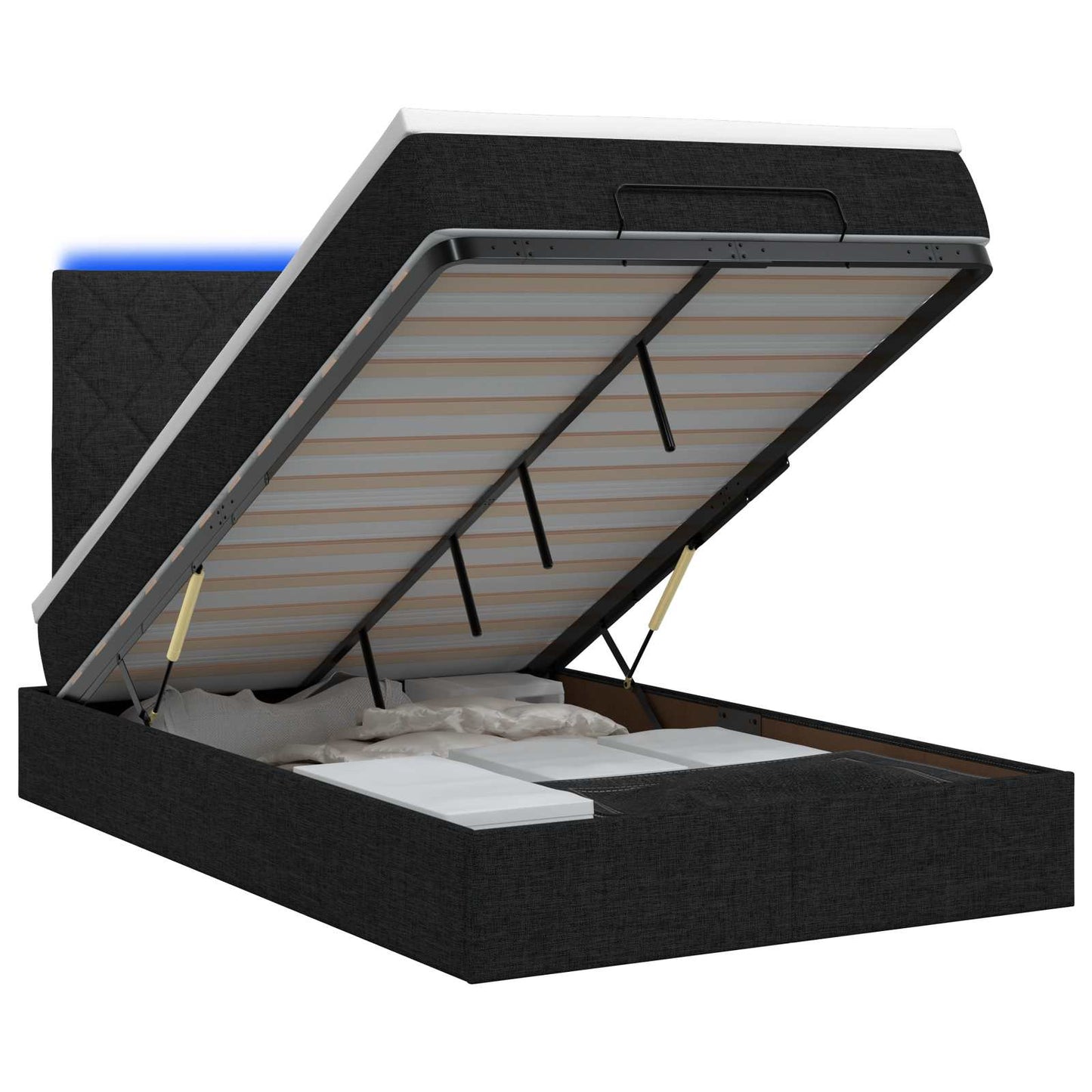 vidaXL Κρεβάτι Ottoman με Στρώμα και LED Μαύρο 120 x 200 cm Ύφασμα
