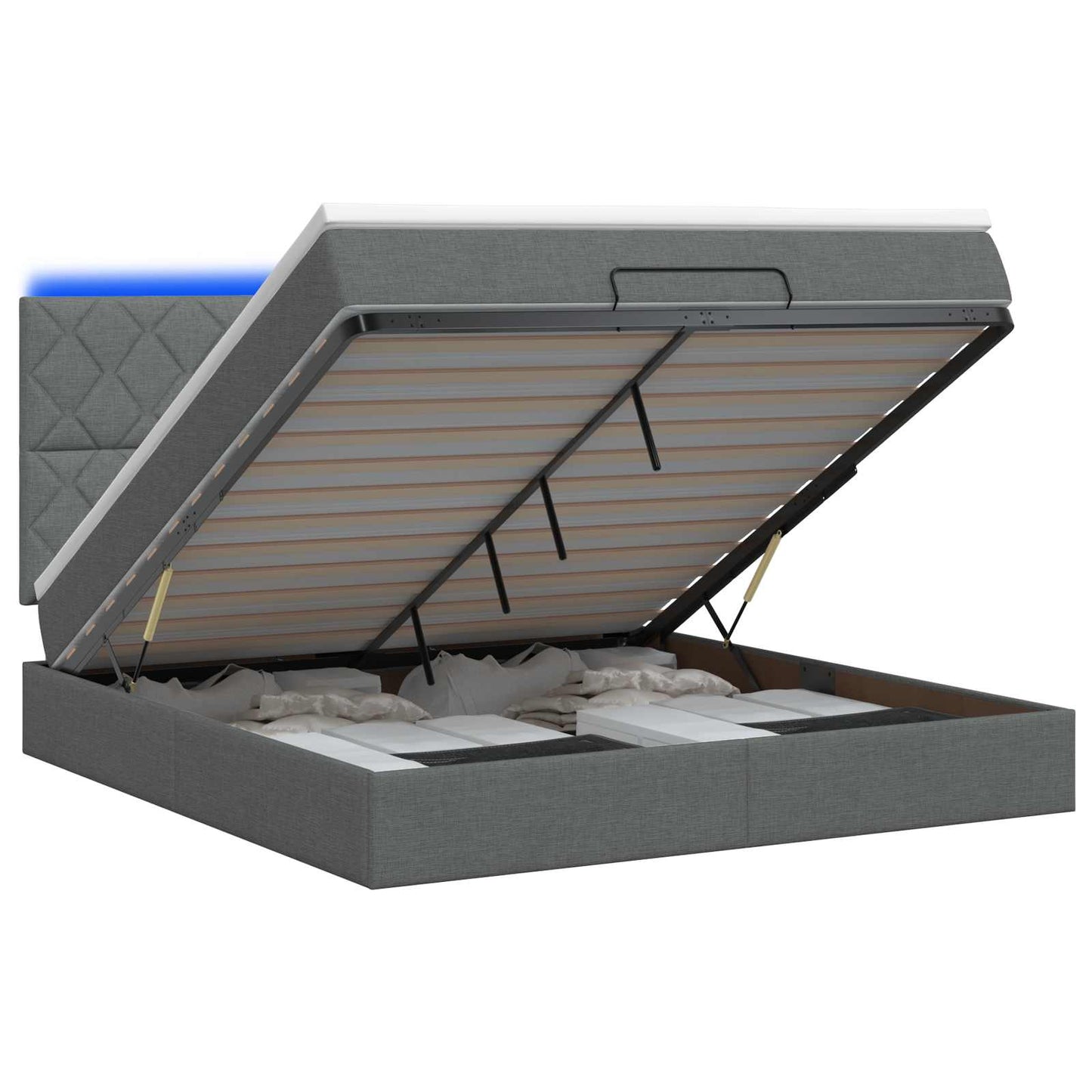 vidaXL Κρεβάτι Ottoman με Στρώμα και LED Σκούρο Γκρι 140 x 190 cm