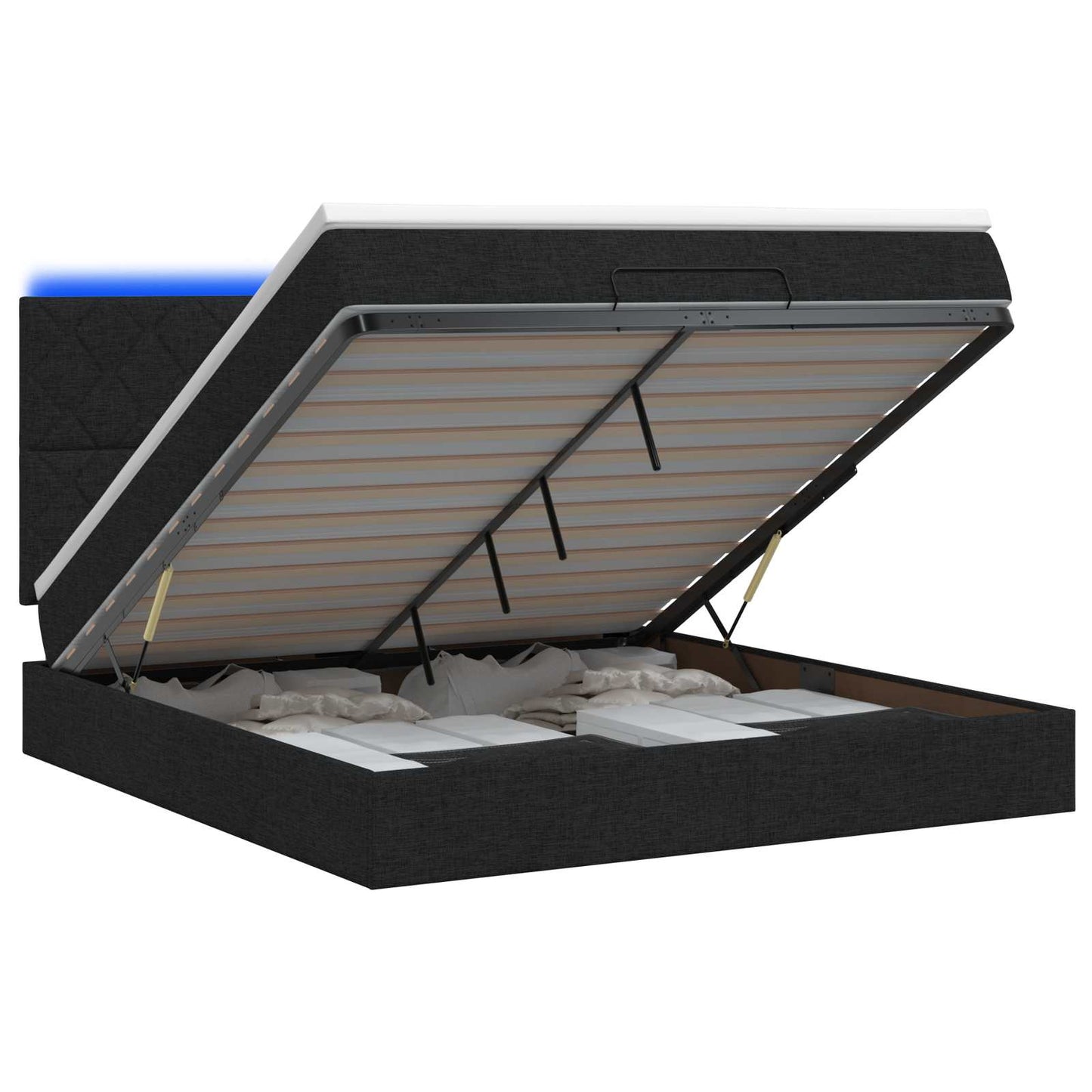 vidaXL Κρεβάτι Ottoman με Στρώμα και LED Μαύρο 140 x 190 cm Ύφασμα