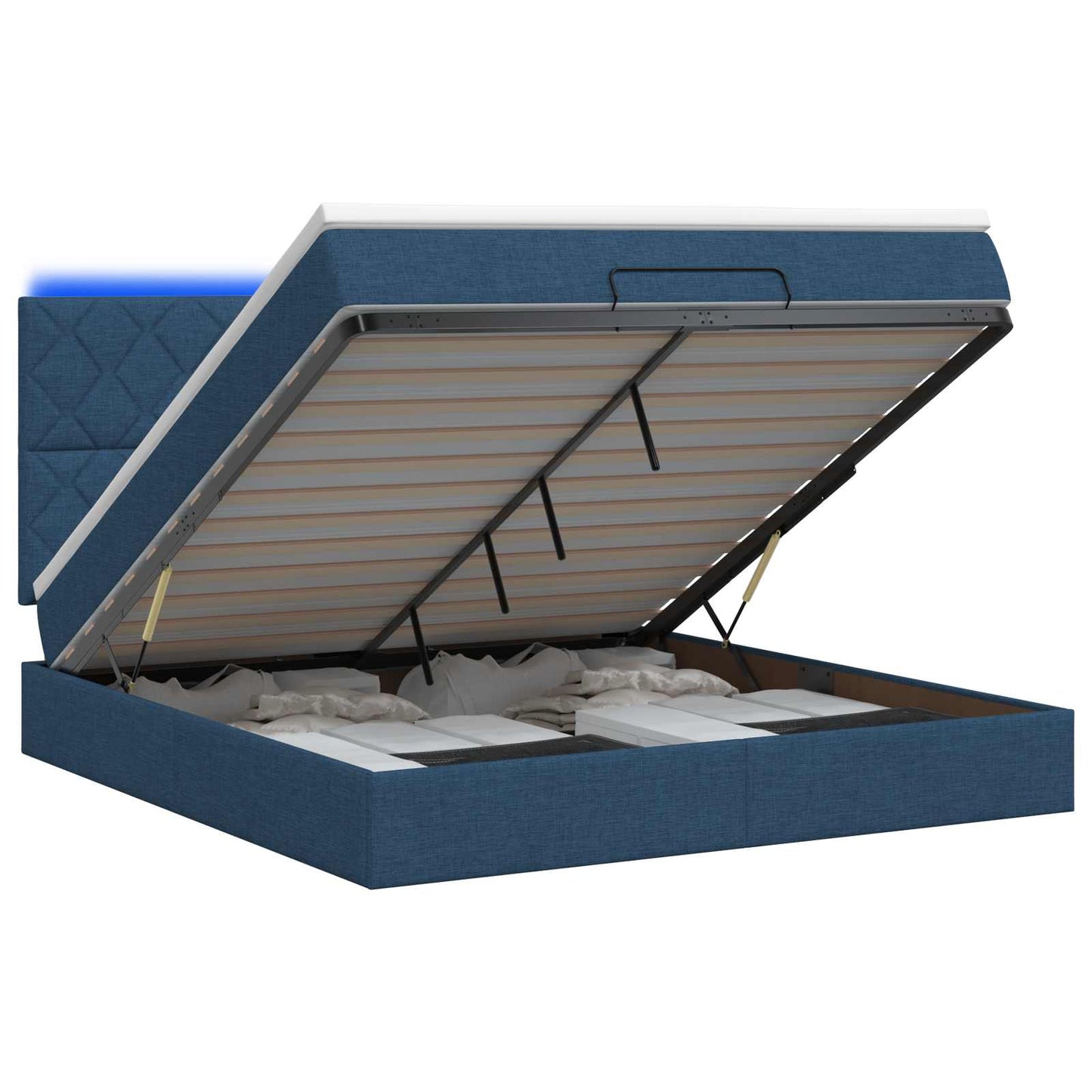 vidaXL Κρεβάτι Ottoman με Στρώμα και LED Μπλε 140 x 190 cm Ύφασμα