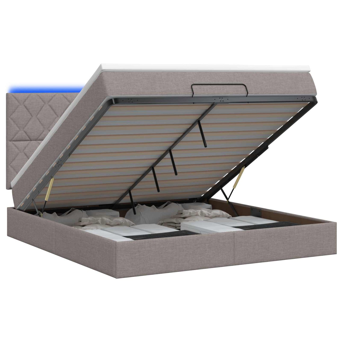 vidaXL Κρεβάτι Ottoman με Στρώμα και LED Taupe 140 x 200 cm Ύφασμα
