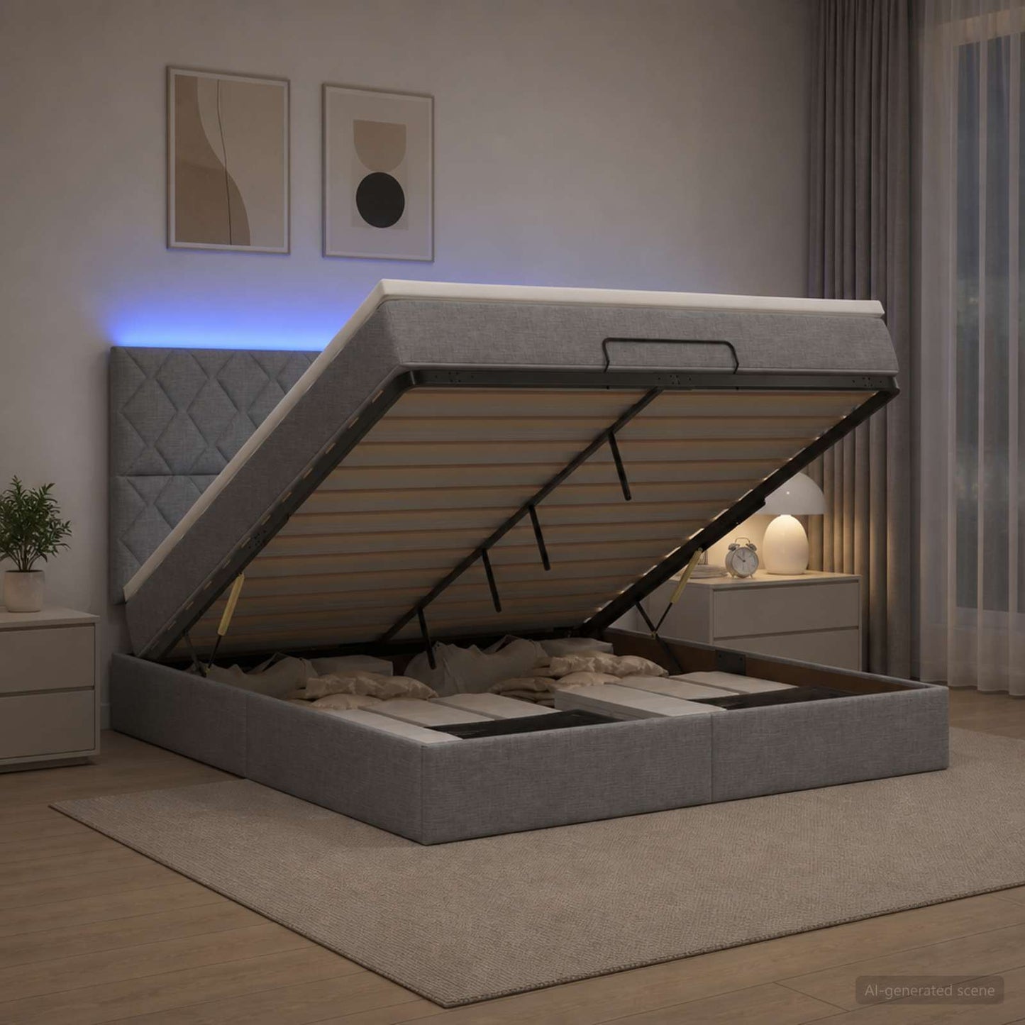 vidaXL Κρεβάτι Ottoman με Στρώμα και LED Ανοιχτό γκρι 140 x 190 cm
