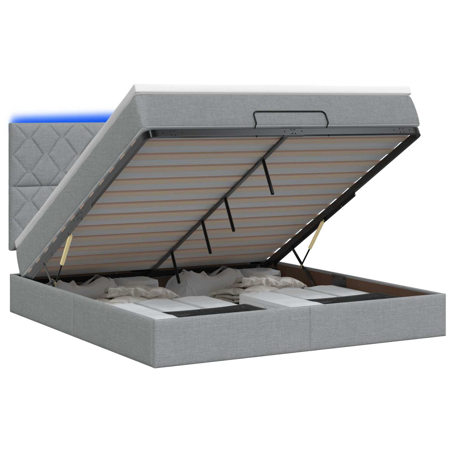 vidaXL Κρεβάτι Ottoman με Στρώμα και LED Ανοιχτό γκρι 180 x 200 cm