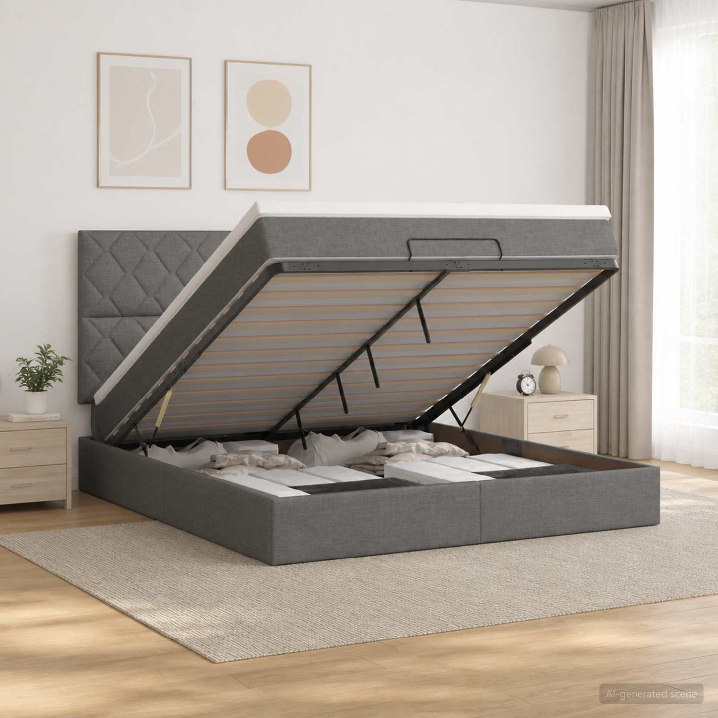 vidaXL Κρεβάτι Ottoman με Στρώμα και LED Σκούρο Γκρι 140 x 200 cm