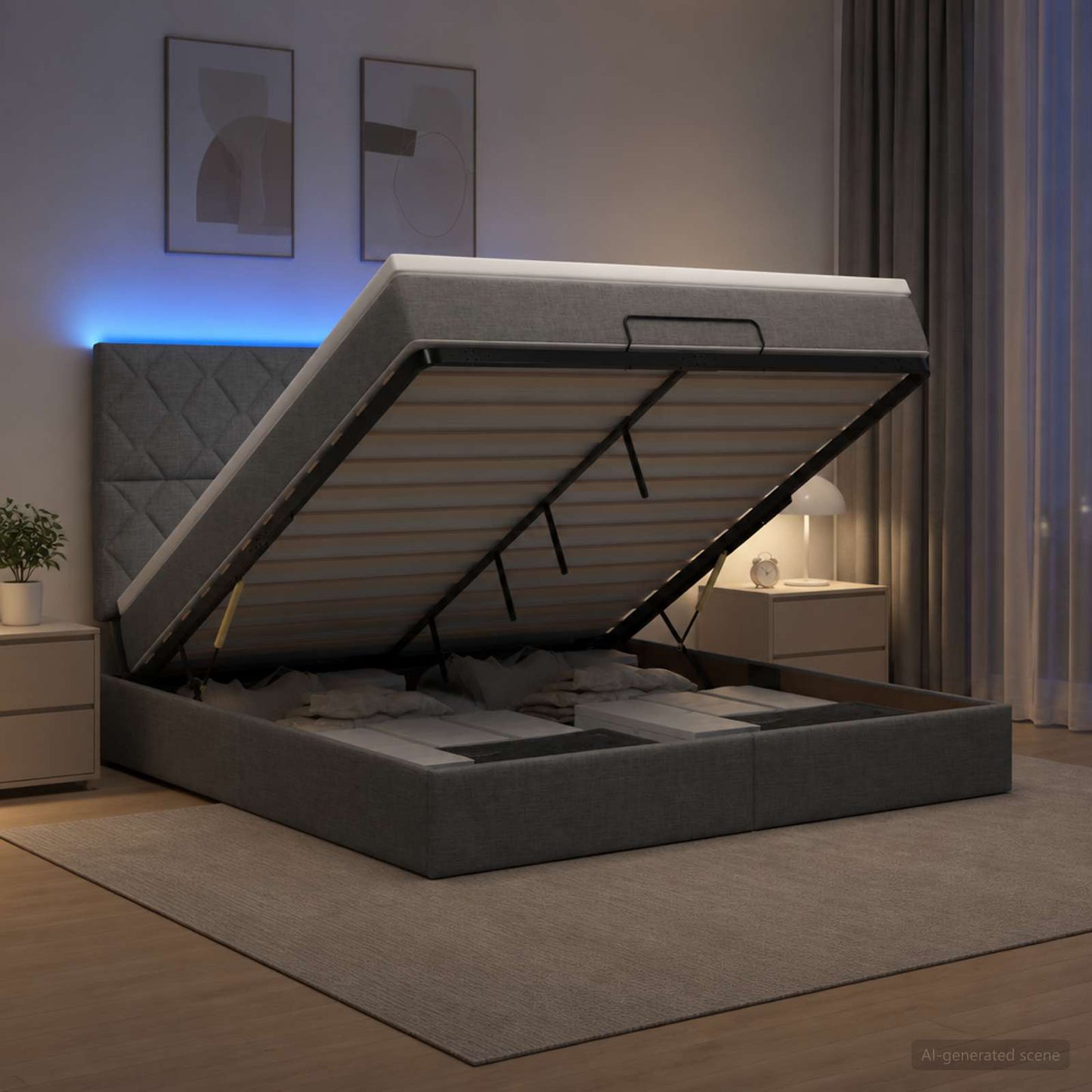vidaXL Κρεβάτι Ottoman με Στρώμα και LED Σκούρο Γκρι 160 x 200 cm