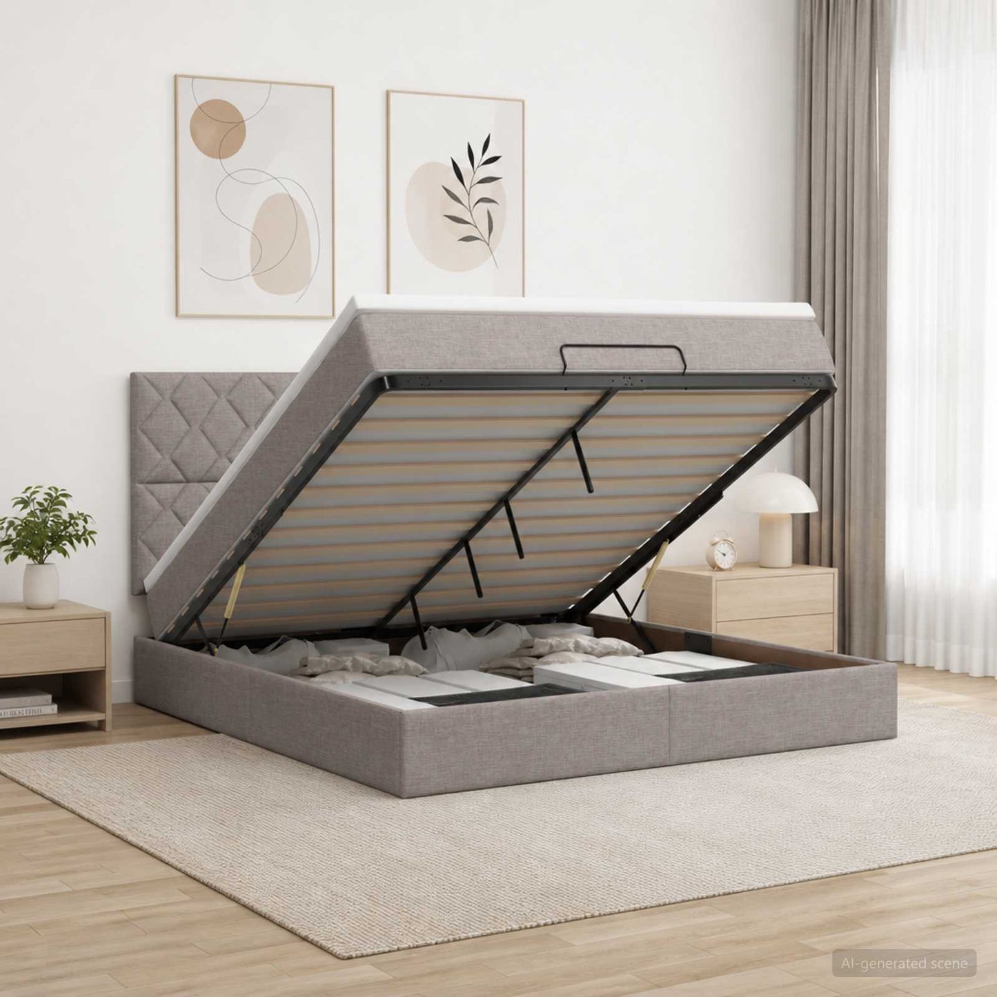 vidaXL Κρεβάτι Ottoman με στρώμα με κεφαλάρι Taupe 140 x 190 cm Ύφασμα