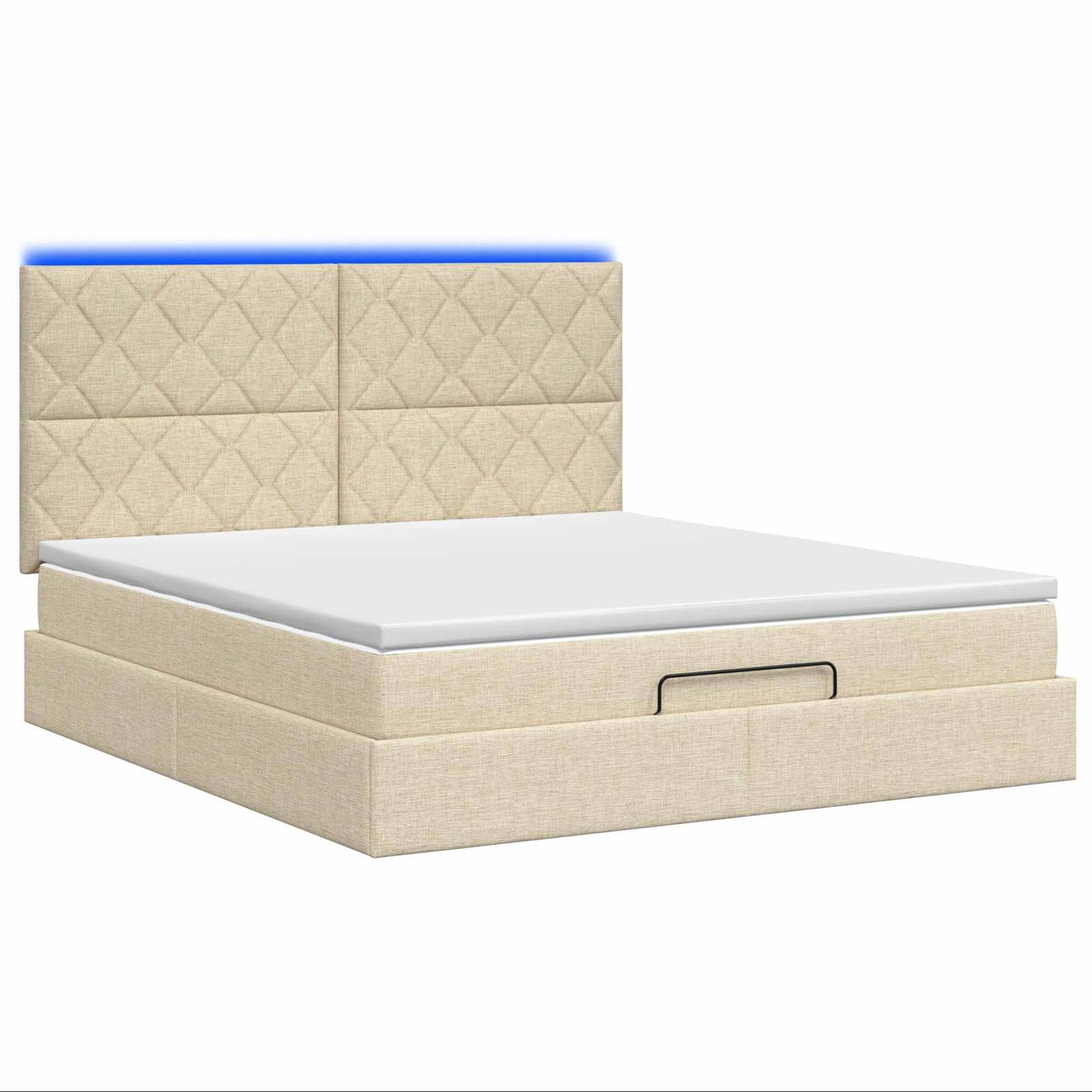 vidaXL Κρεβάτι Ottoman με Στρώμα και LED Κρεμ 180 x 200 cm Ύφασμα