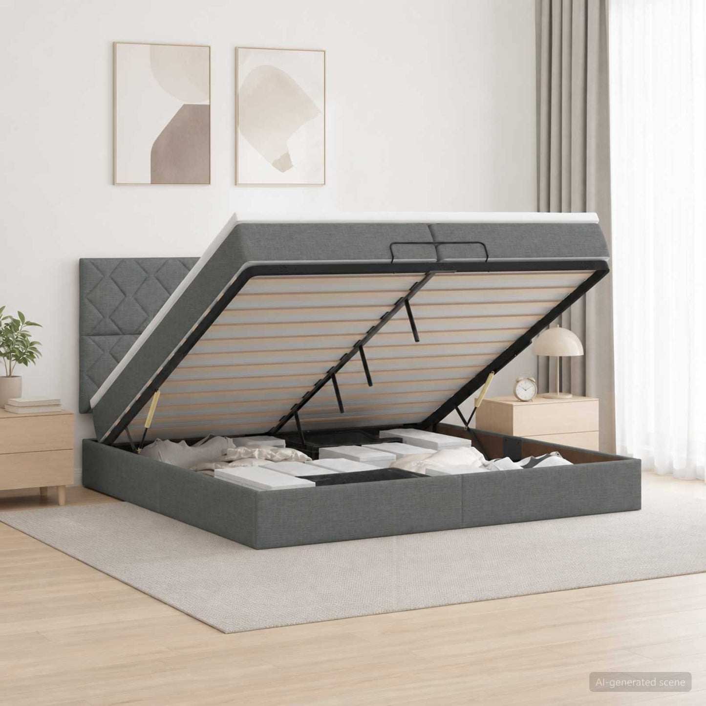 vidaXL Κρεβάτι Ottoman με στρώμα Σκούρο Γκρι 200 x 200 cm Ύφασμα