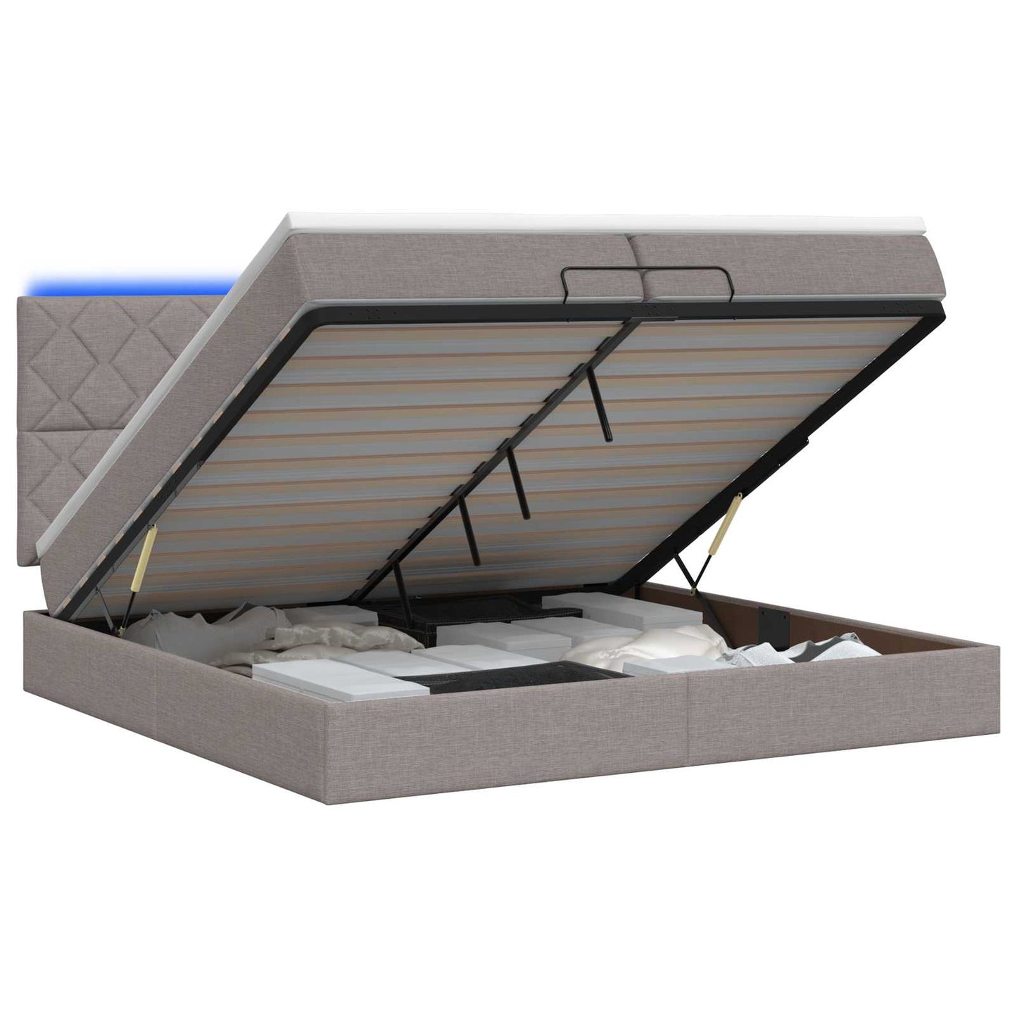 vidaXL Κρεβάτι Ottoman με Στρώμα και LED Taupe 200 x 200 cm Ύφασμα