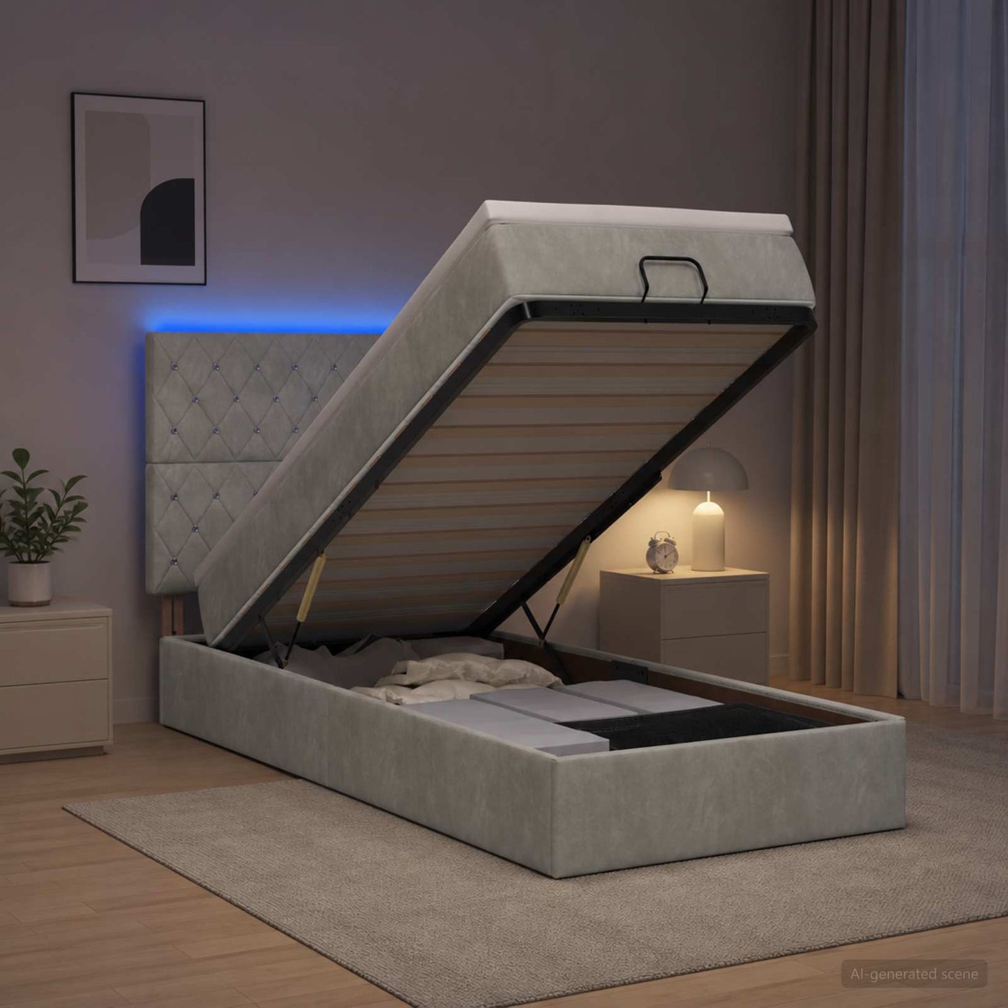 vidaXL Κρεβάτι Ottoman με Στρώμα και LED Ανοιχτό γκρι 90 x 200 cm