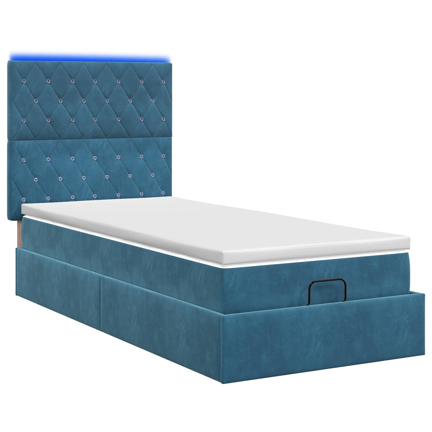 vidaXL Κρεβάτι Ottoman με Στρώμα και LED Σκούρο Μπλε 90 x 190 cm