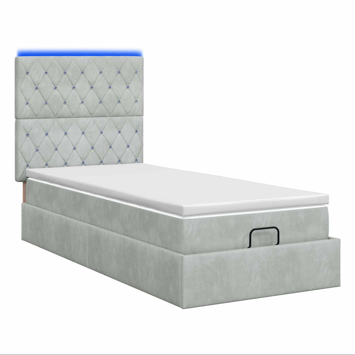 vidaXL Κρεβάτι Ottoman με Στρώμα και LED Ανοιχτό γκρι 90 x 200 cm