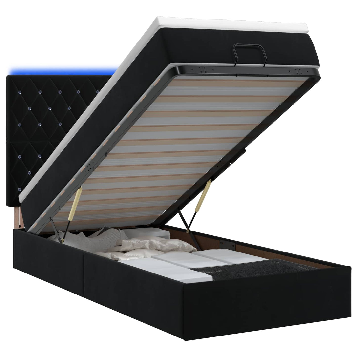vidaXL Κρεβάτι Ottoman με Στρώμα και LED Μαύρο 90 x 200 cm Βελούδο