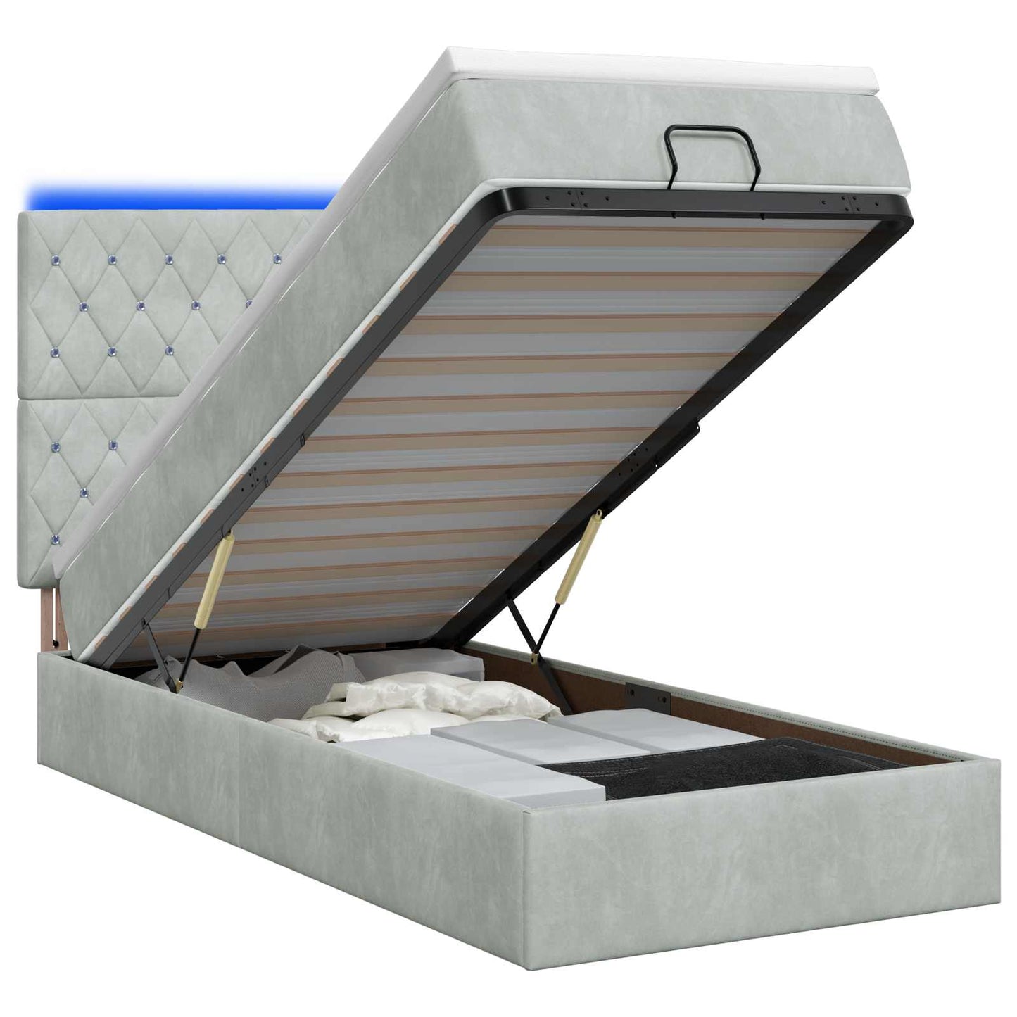 vidaXL Κρεβάτι Ottoman με Στρώμα και LED Ανοιχτό γκρι 100 x 200 cm