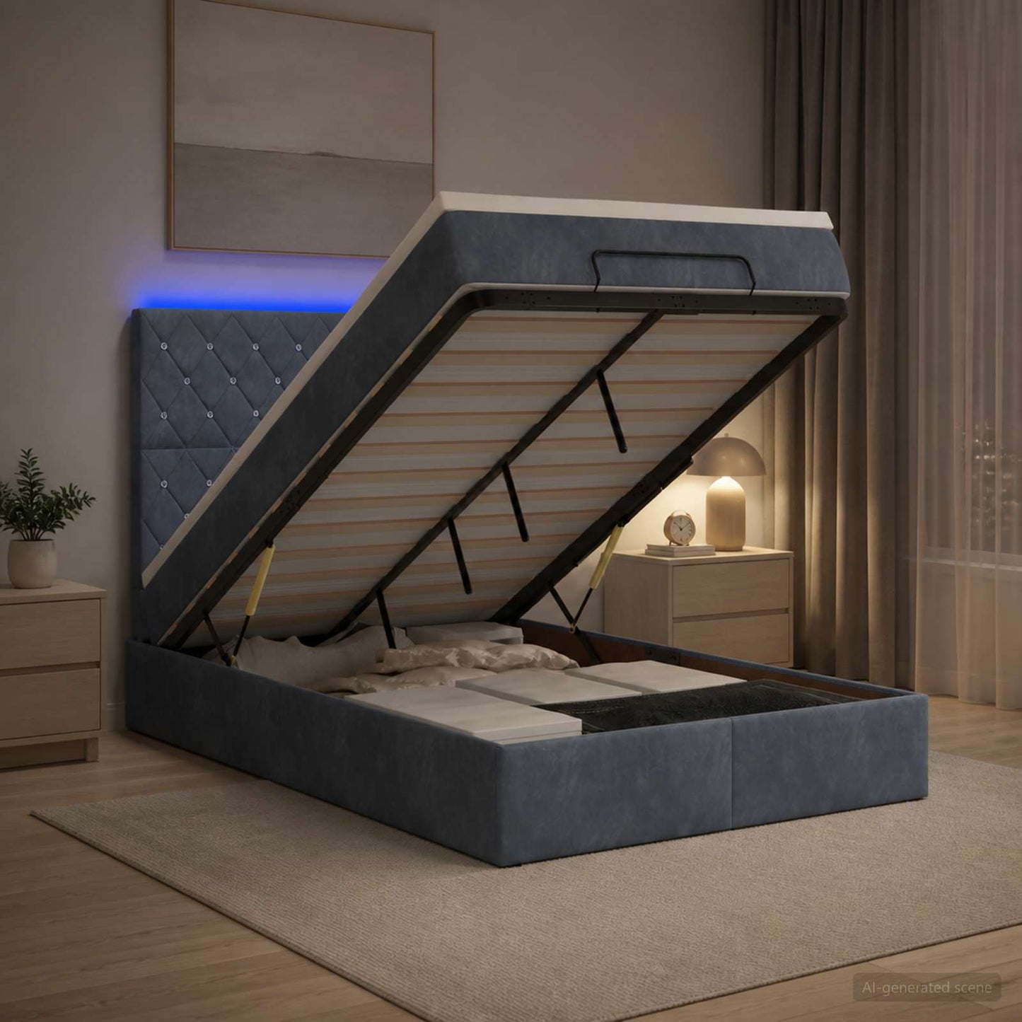 vidaXL Κρεβάτι Ottoman με Στρώμα και LED Σκούρο Γκρι 120 x 200 cm