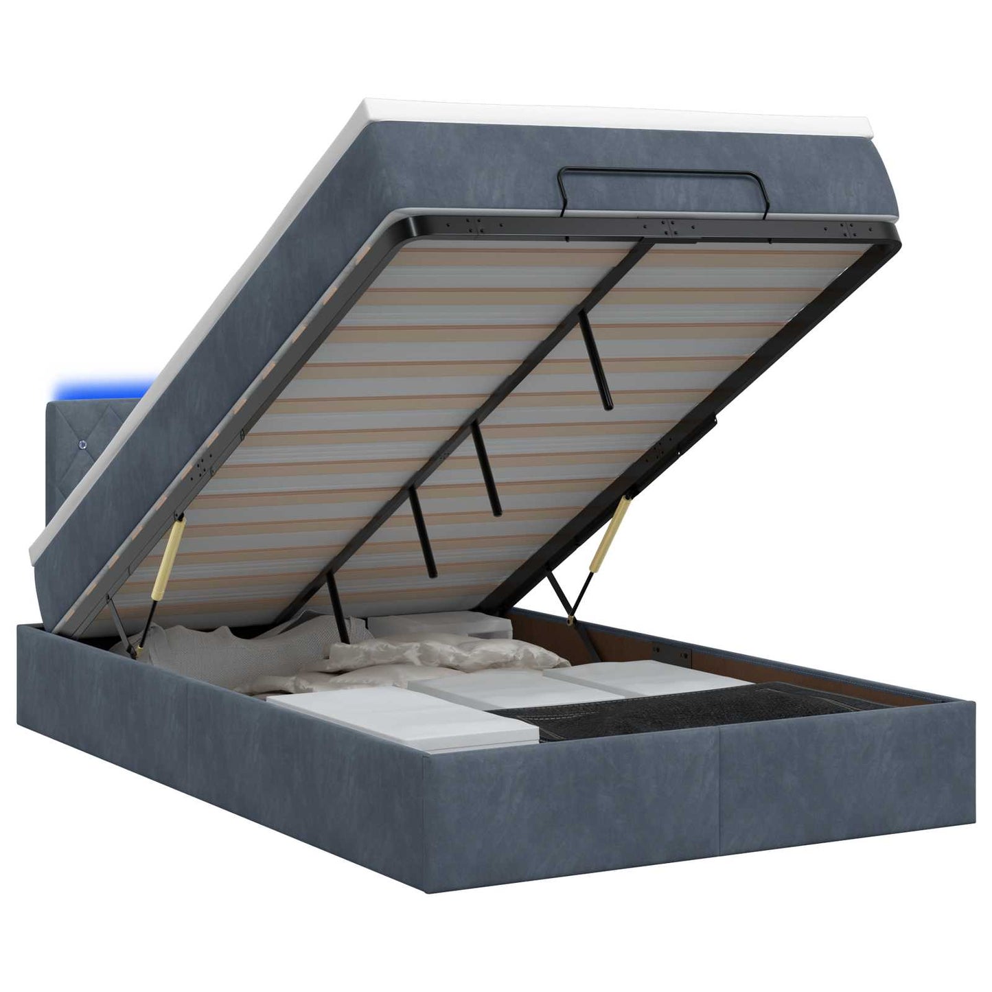 vidaXL Κρεβάτι Ottoman με Στρώμα και LED Σκούρο Γκρι 120 x 190 cm