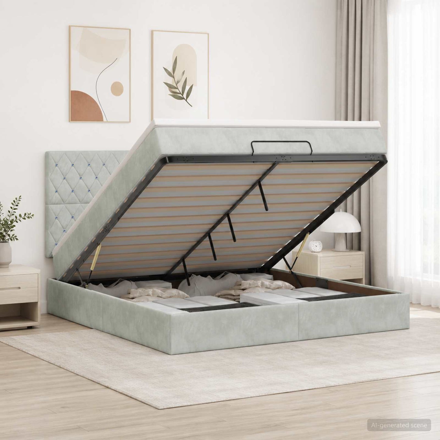 vidaXL Κρεβάτι Ottoman με Στρώμα και LED Ανοιχτό γκρι 160 x 200 cm