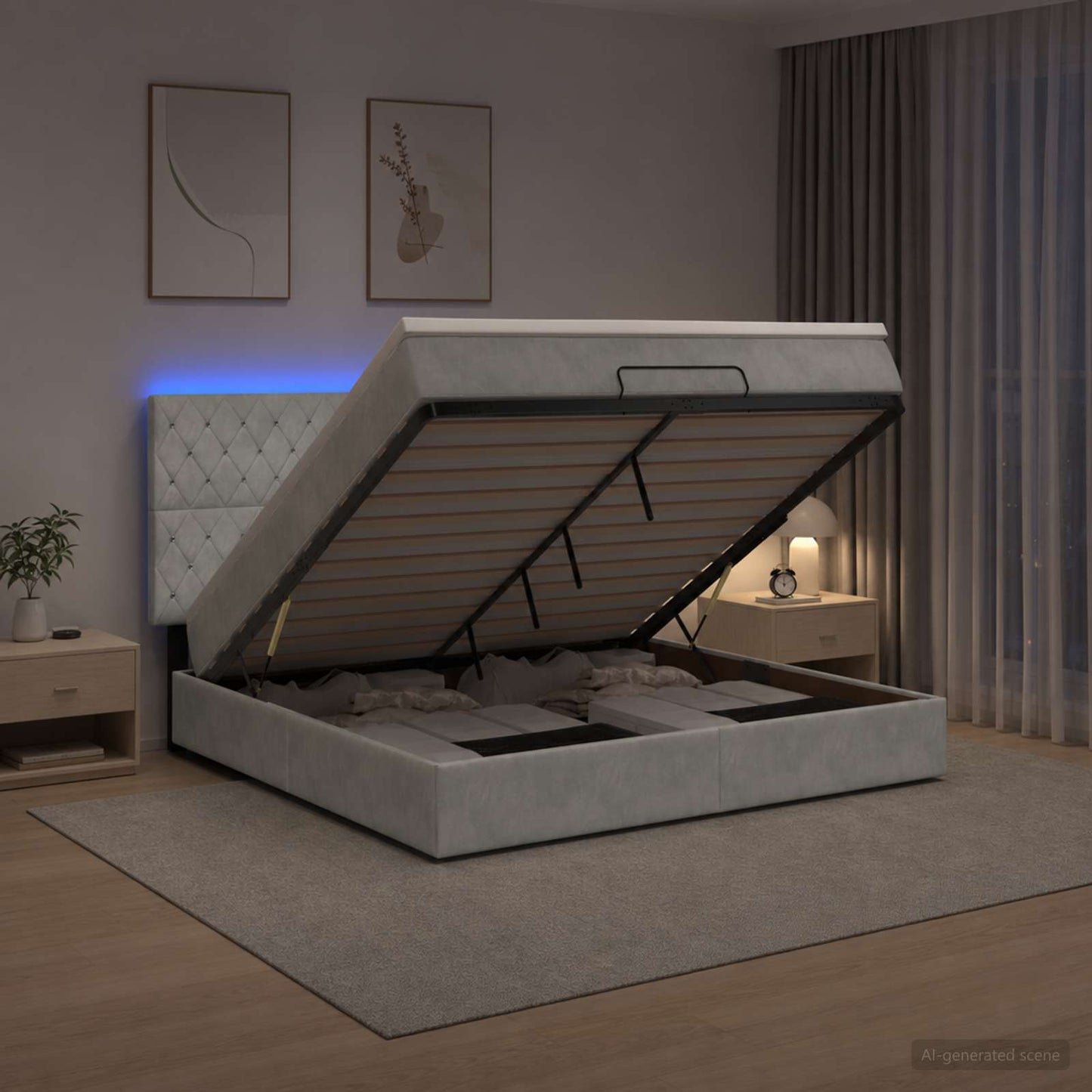 vidaXL Κρεβάτι Ottoman με Στρώμα και LED Ανοιχτό γκρι 180 x 200 cm