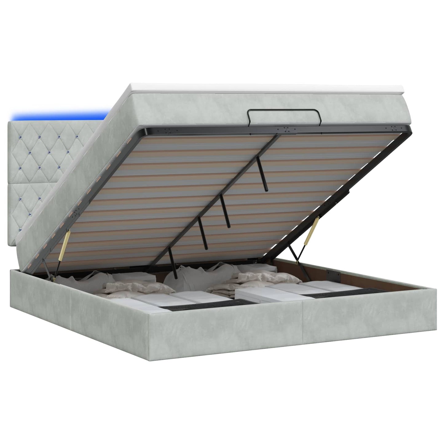 vidaXL Κρεβάτι Ottoman με Στρώμα και LED Ανοιχτό γκρι 180 x 200 cm