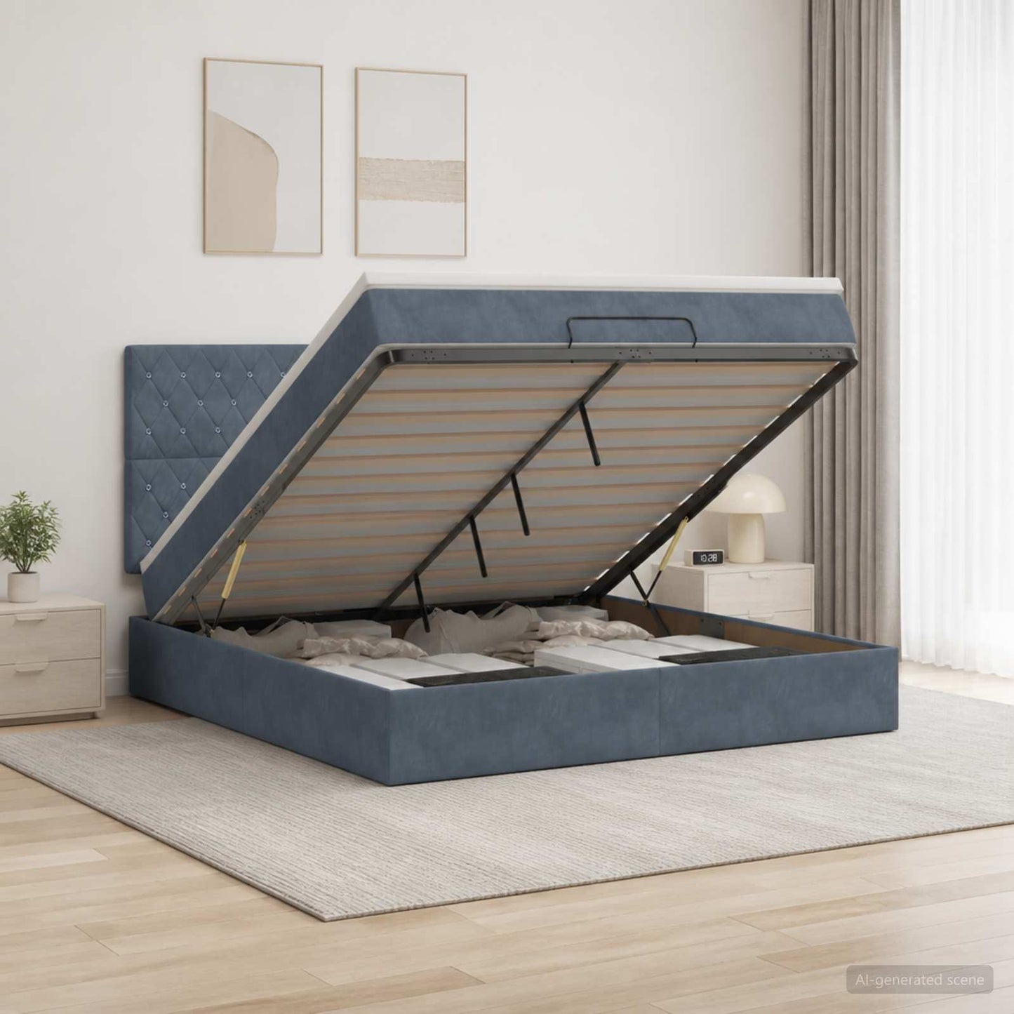 vidaXL Κρεβάτι Ottoman με Στρώμα και LED Σκούρο Γκρι 160 x 200 cm