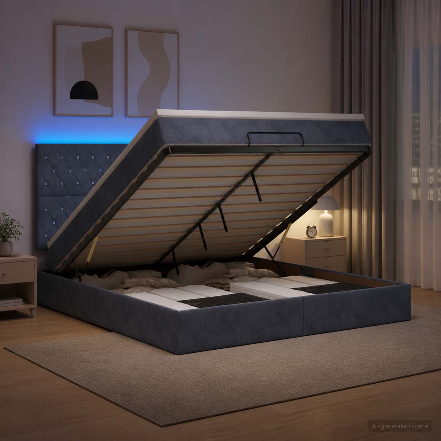 vidaXL Κρεβάτι Ottoman με Στρώμα και LED Σκούρο Γκρι 160 x 200 cm