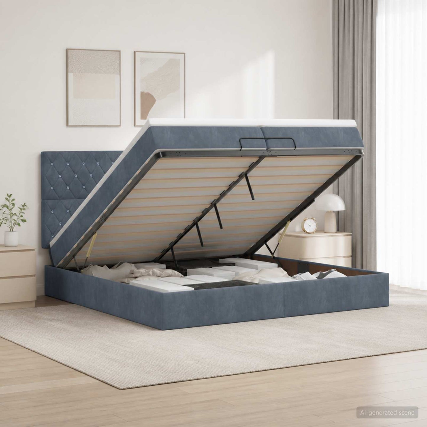 vidaXL Κρεβάτι Ottoman με στρώμα Σκούρο Γκρι 200 x 200 cm Βελούδο