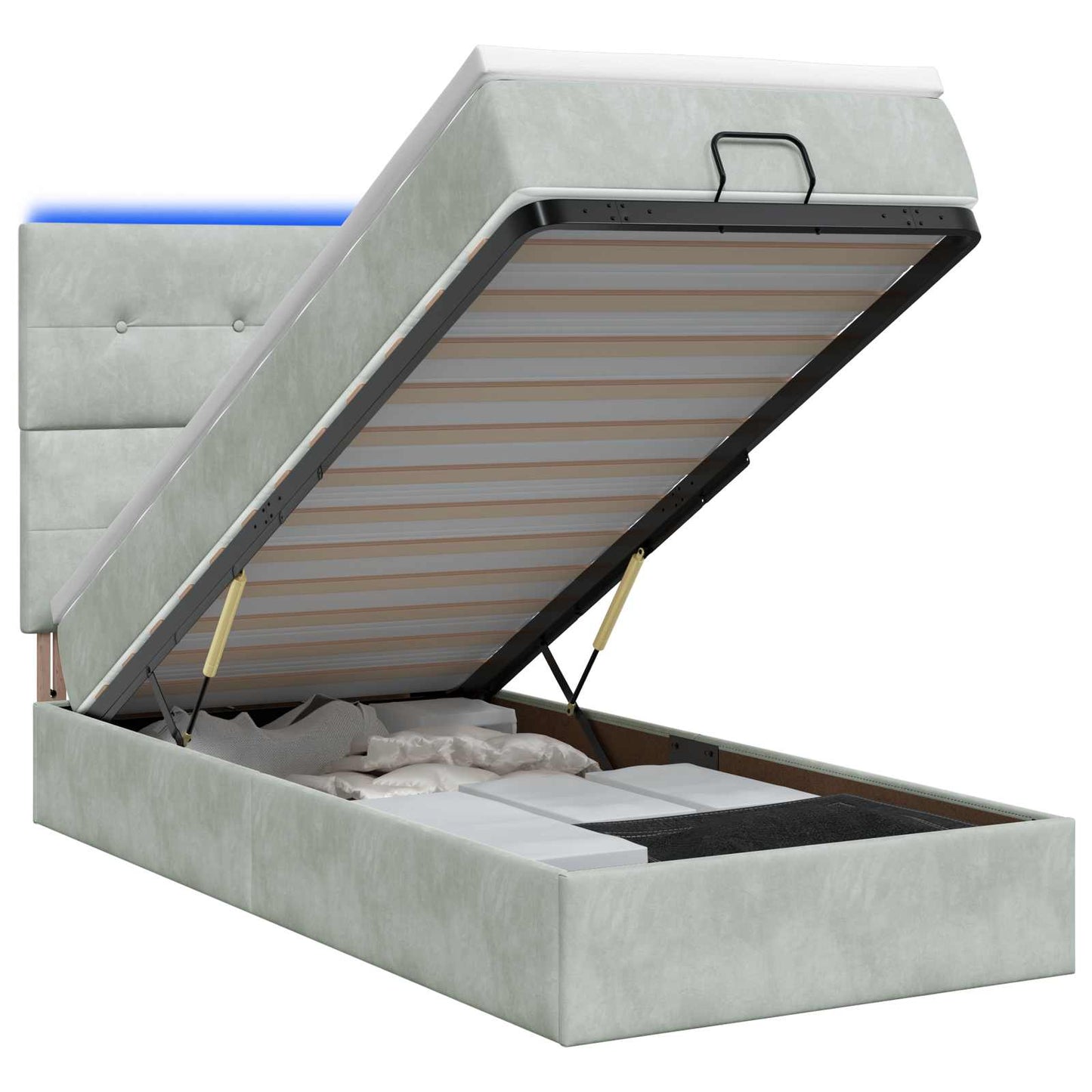 vidaXL Κρεβάτι Ottoman με Στρώμα και LED Ανοιχτό γκρι 80 x 200 cm