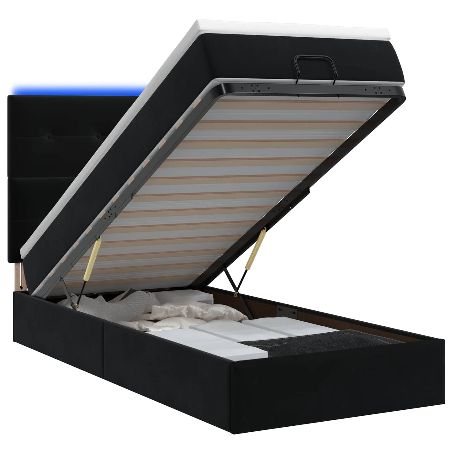 vidaXL Κρεβάτι Ottoman με Στρώμα και LED Μαύρο 90 x 190 cm Βελούδο