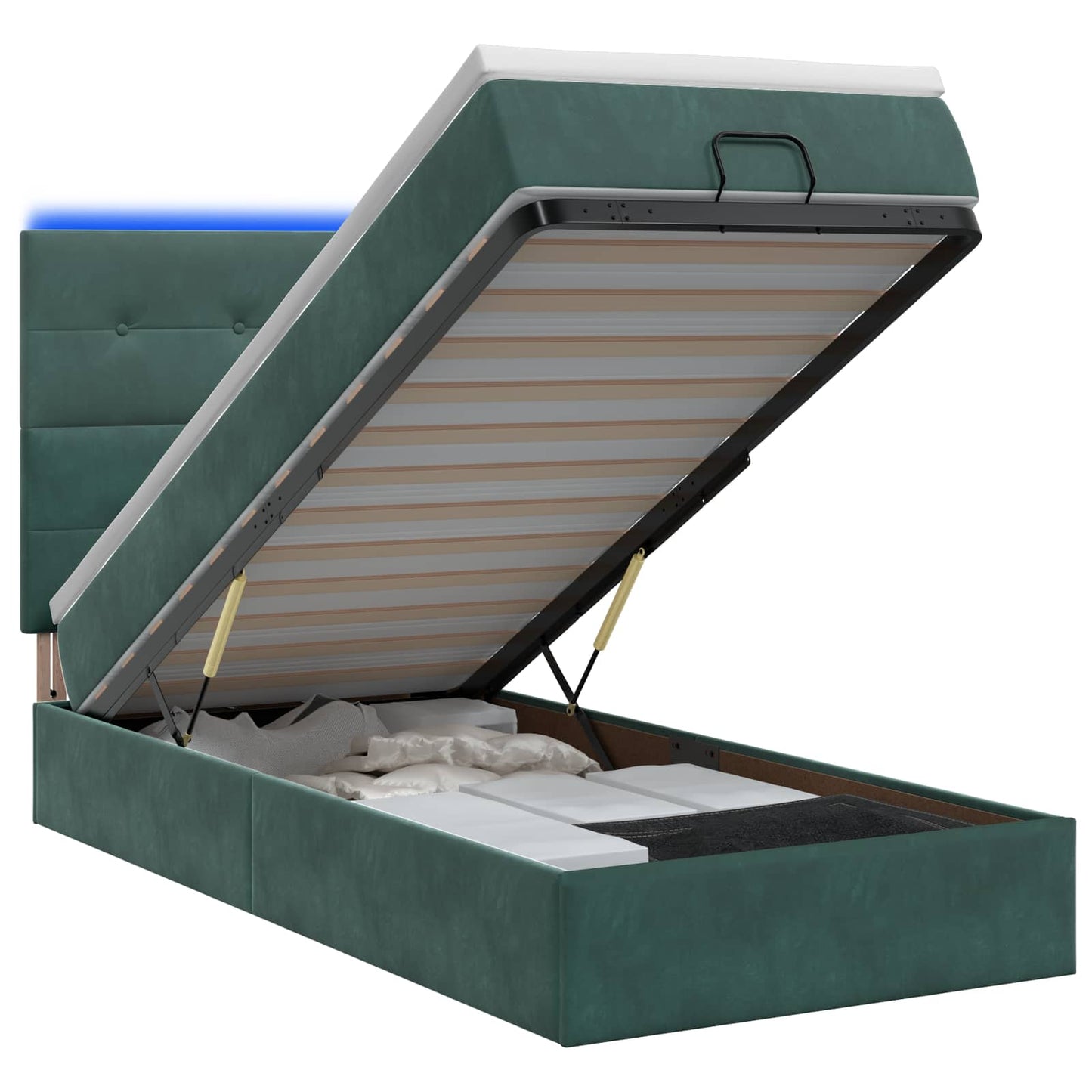 vidaXL Κρεβάτι Ottoman με Στρώμα και LED Σκούρο Πράσινο 90 x 190 cm