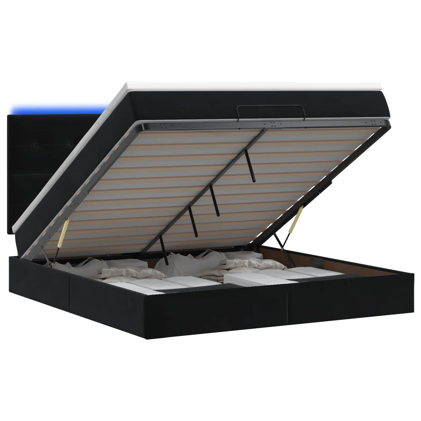 vidaXL Κρεβάτι Ottoman με Στρώμα και LED Μαύρο 140 x 190 cm Βελούδο