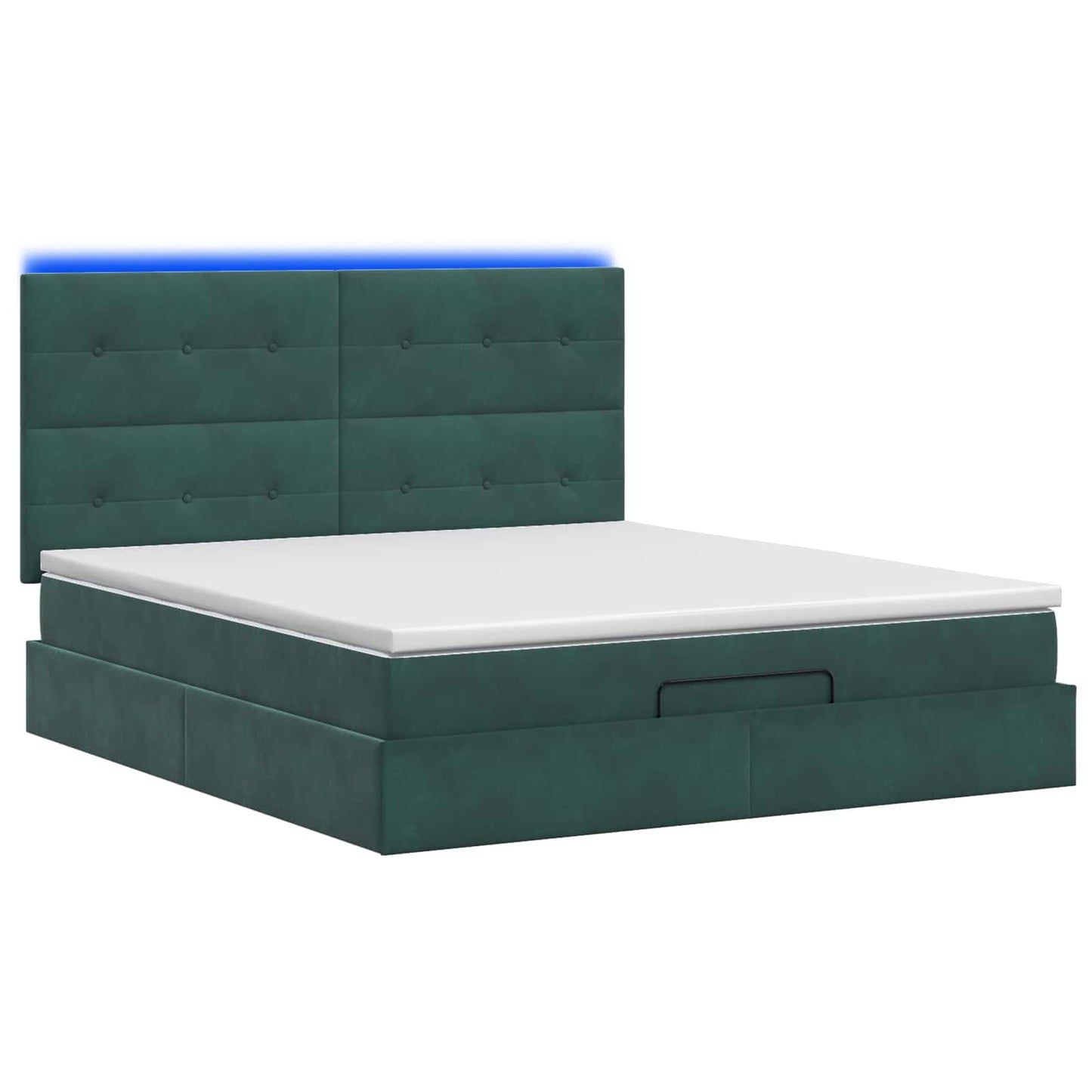 vidaXL Κρεβάτι Ottoman με Στρώμα και LED Σκούρο Πράσινο 160 x 200 cm