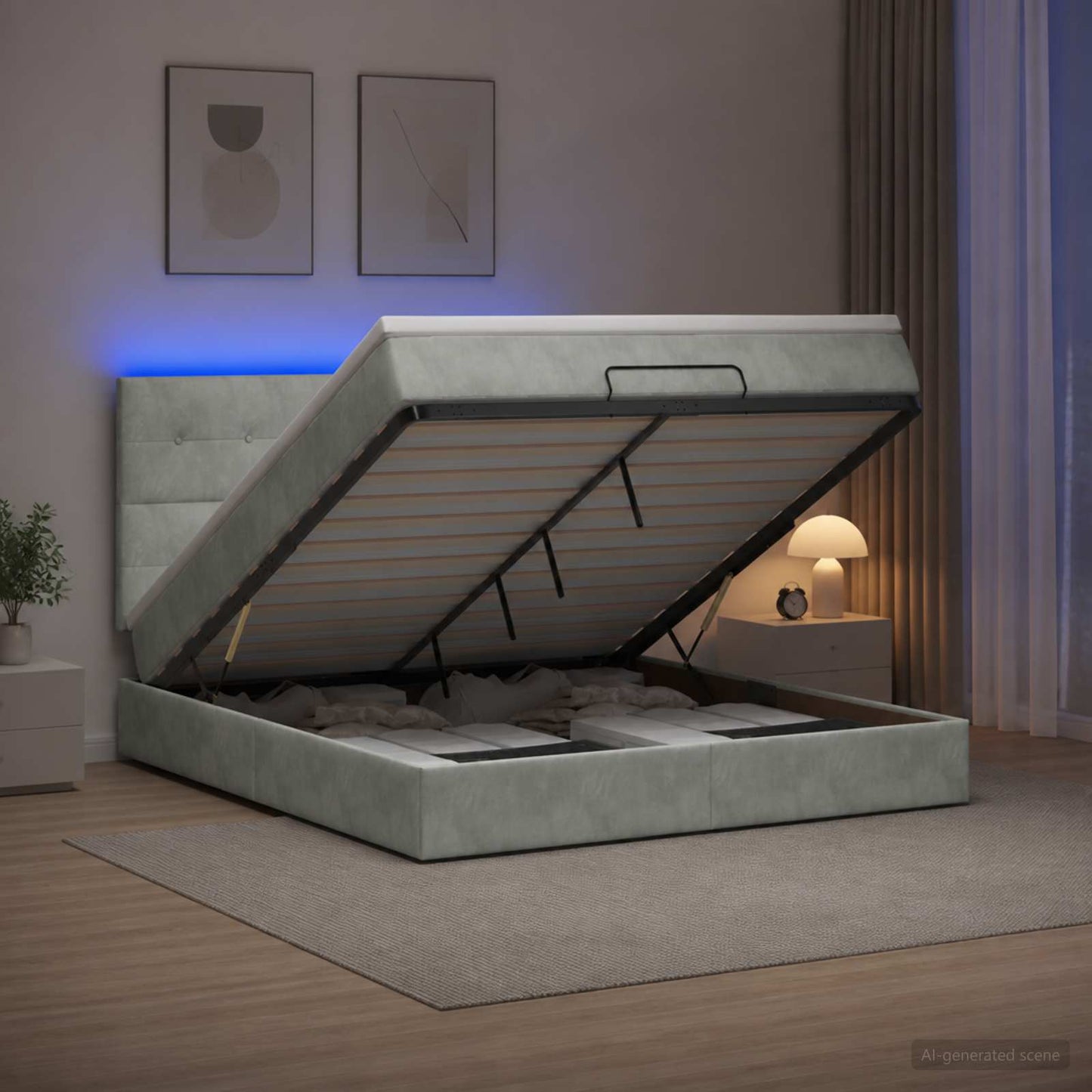 vidaXL Κρεβάτι Ottoman με Στρώμα και LED Ανοιχτό γκρι 160 x 200 cm