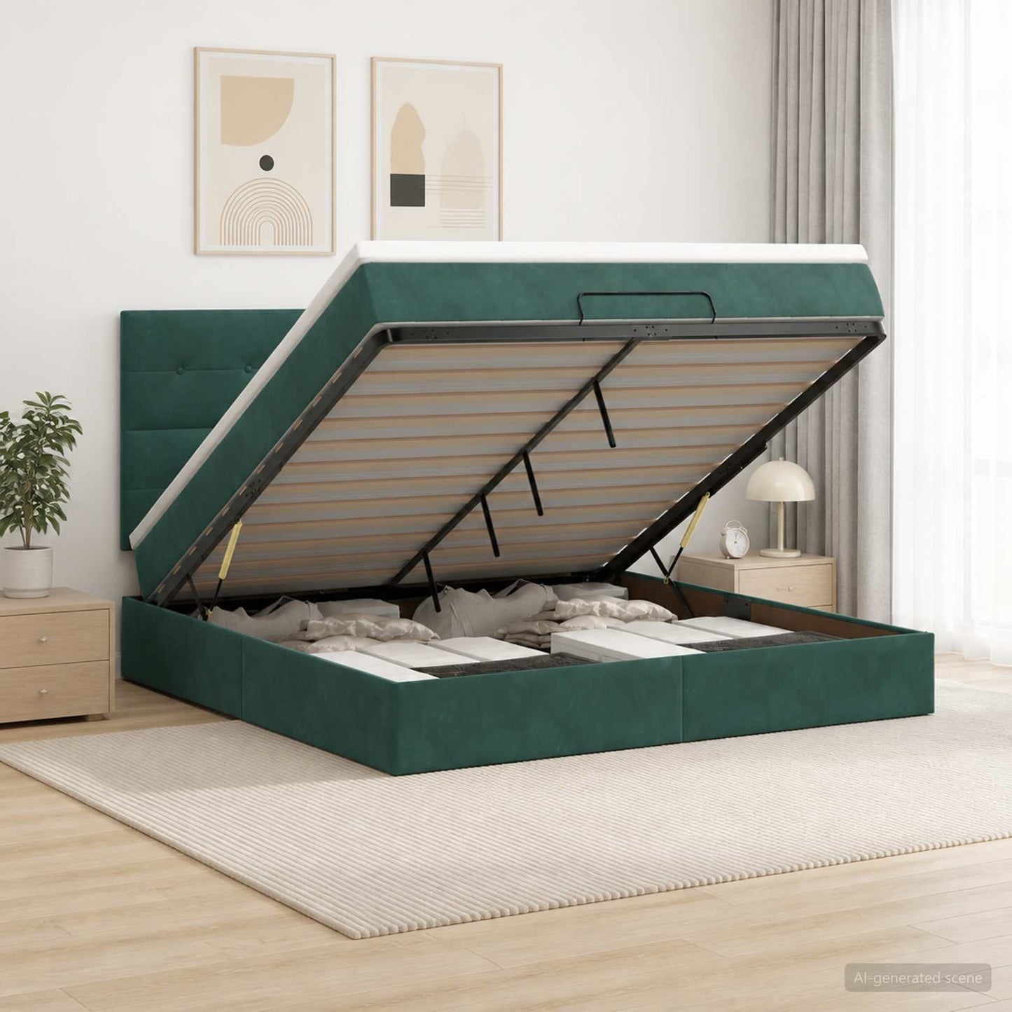 vidaXL Κρεβάτι Ottoman με στρώμα Σκούρο Πράσινο 160 x 200 cm Βελούδο