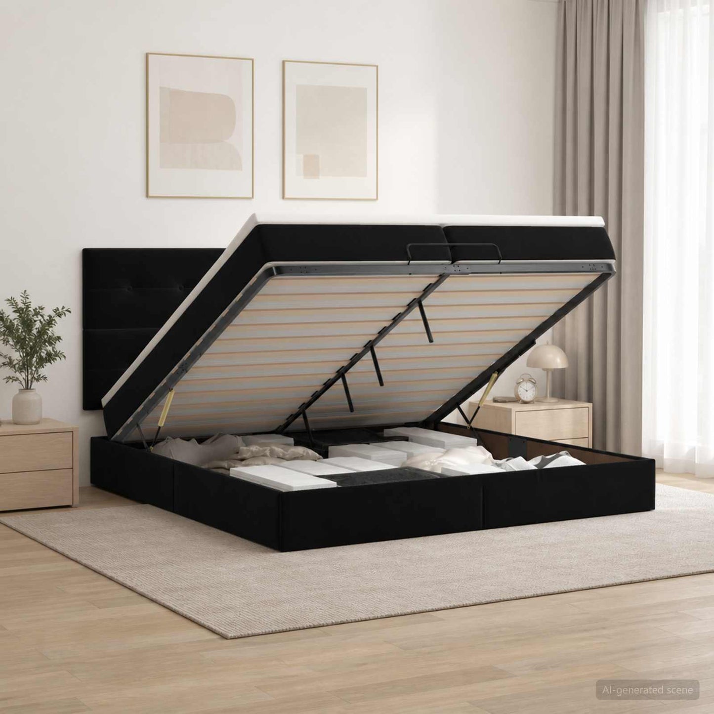 vidaXL Κρεβάτι Ottoman με στρώμα Μαύρο 200 x 200 cm Βελούδο