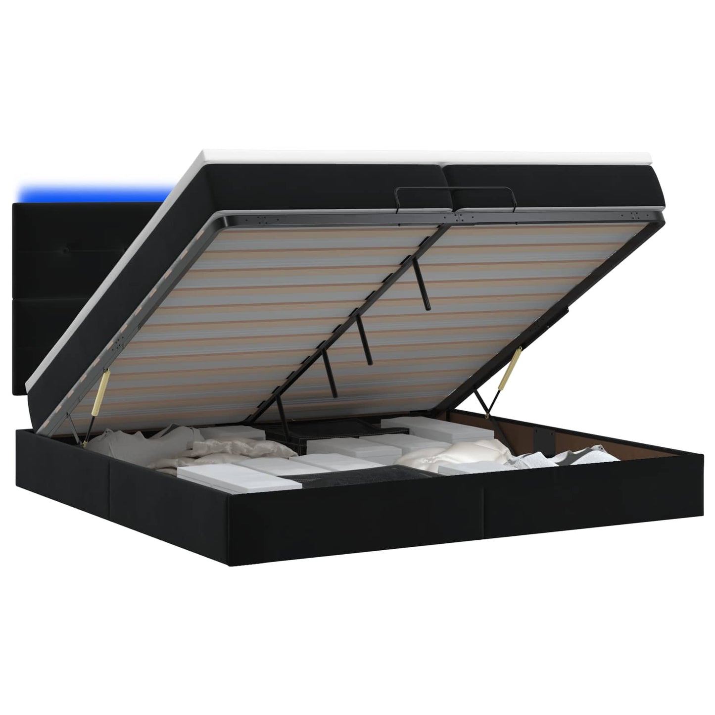 vidaXL Κρεβάτι Ottoman με Στρώμα και LED Μαύρο 200 x 200 cm Βελούδο