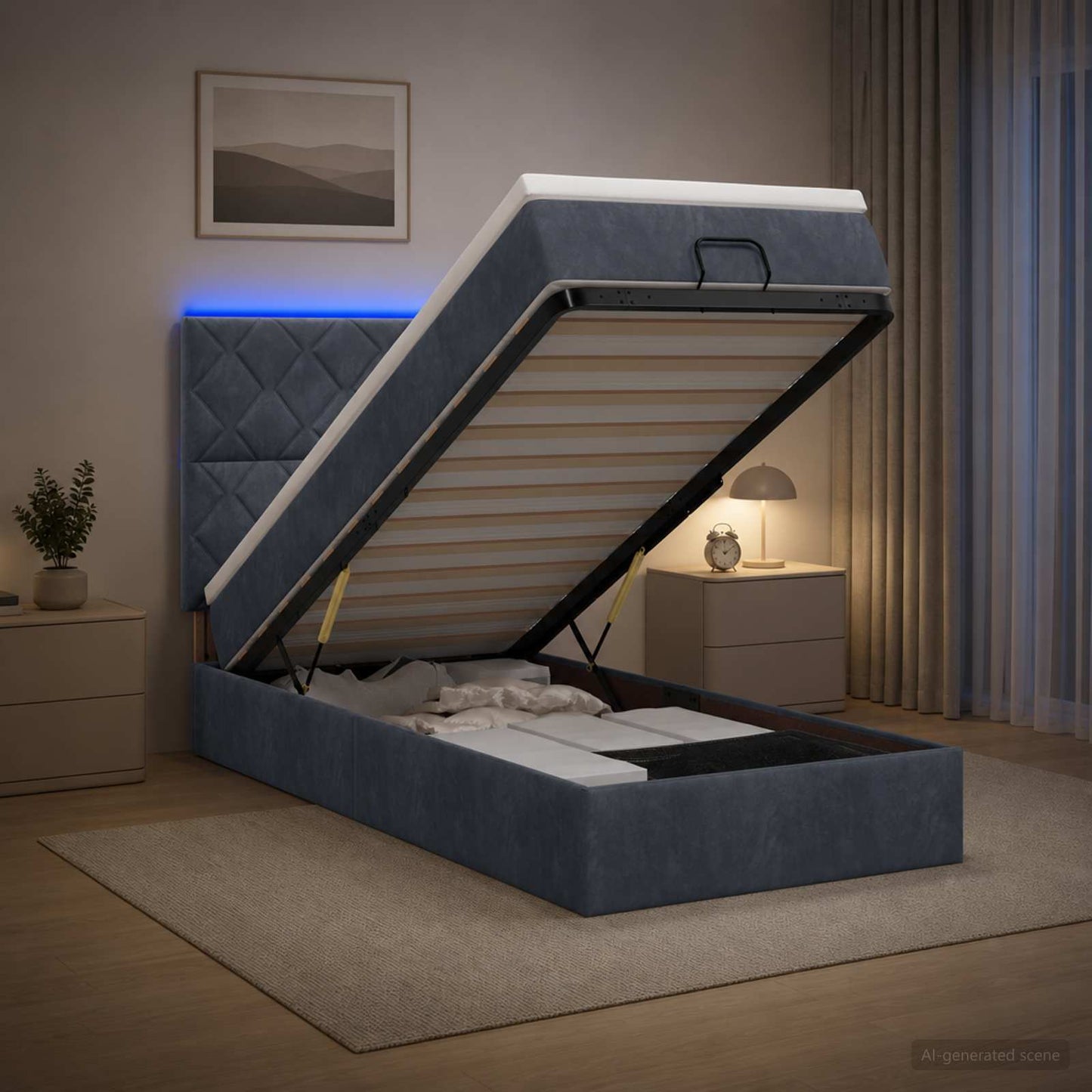 vidaXL Κρεβάτι Ottoman με Στρώμα και LED Σκούρο Γκρι 100 x 200 cm