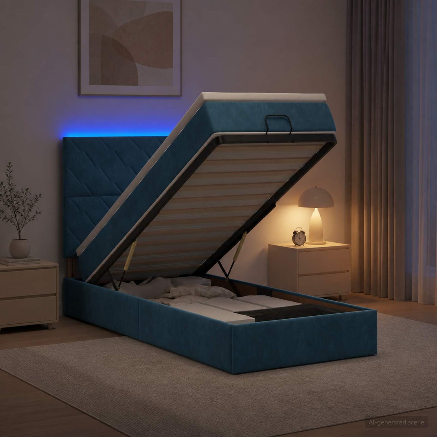 vidaXL Κρεβάτι Ottoman με Στρώμα και LED Σκούρο Μπλε 80 x 200 cm